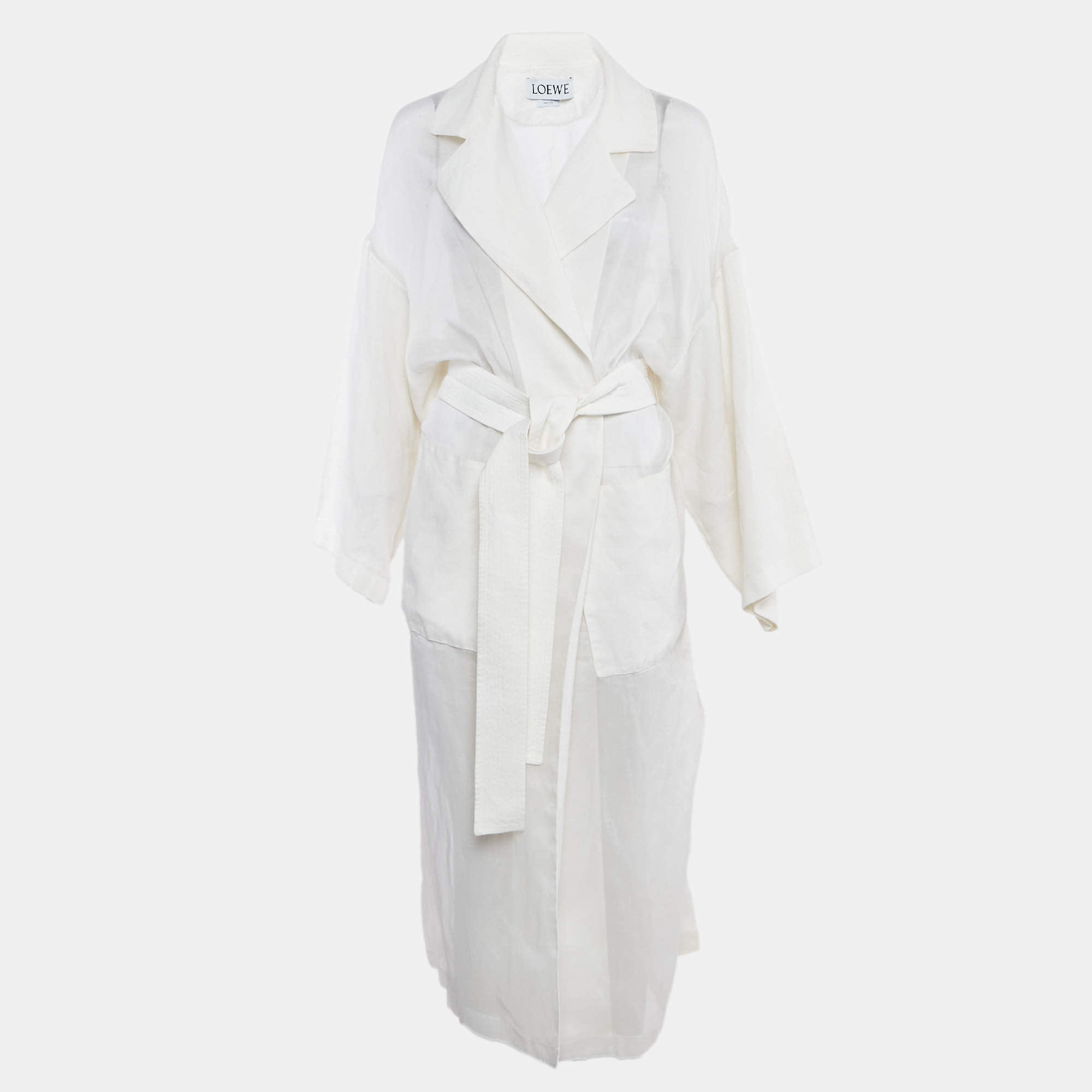 Loewe White Sheer Cambric Cotton Belted Jacket M