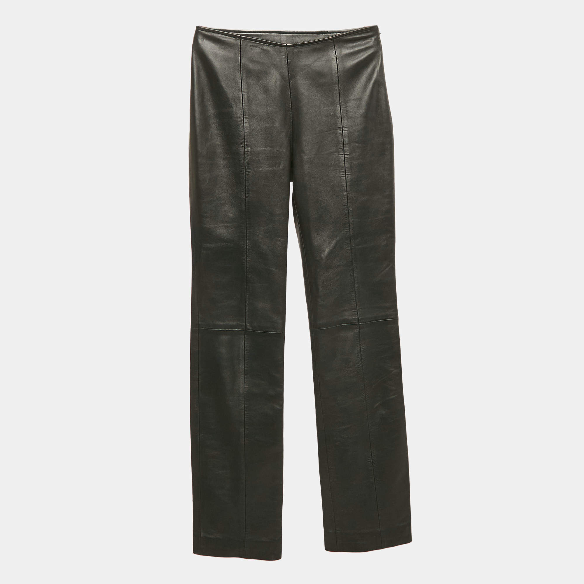 Pre Owned Loewe Black Leather Straight Pants S