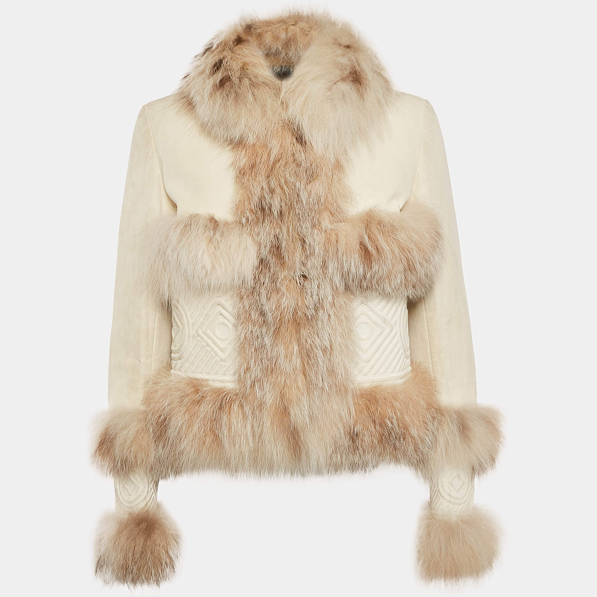 Pre Owned Loewe Off-White Leather Fur Detail Jacket S