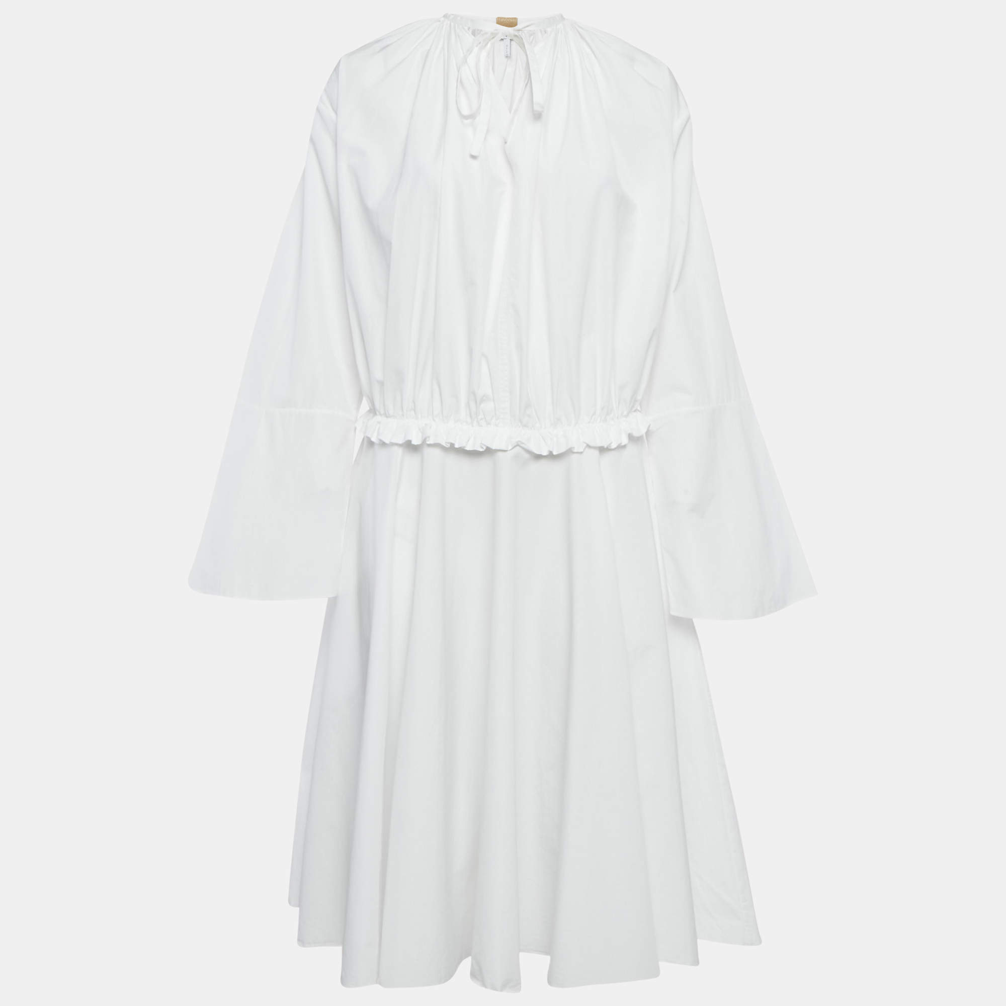 Loewe White Cotton Gathered Tunic Dress S