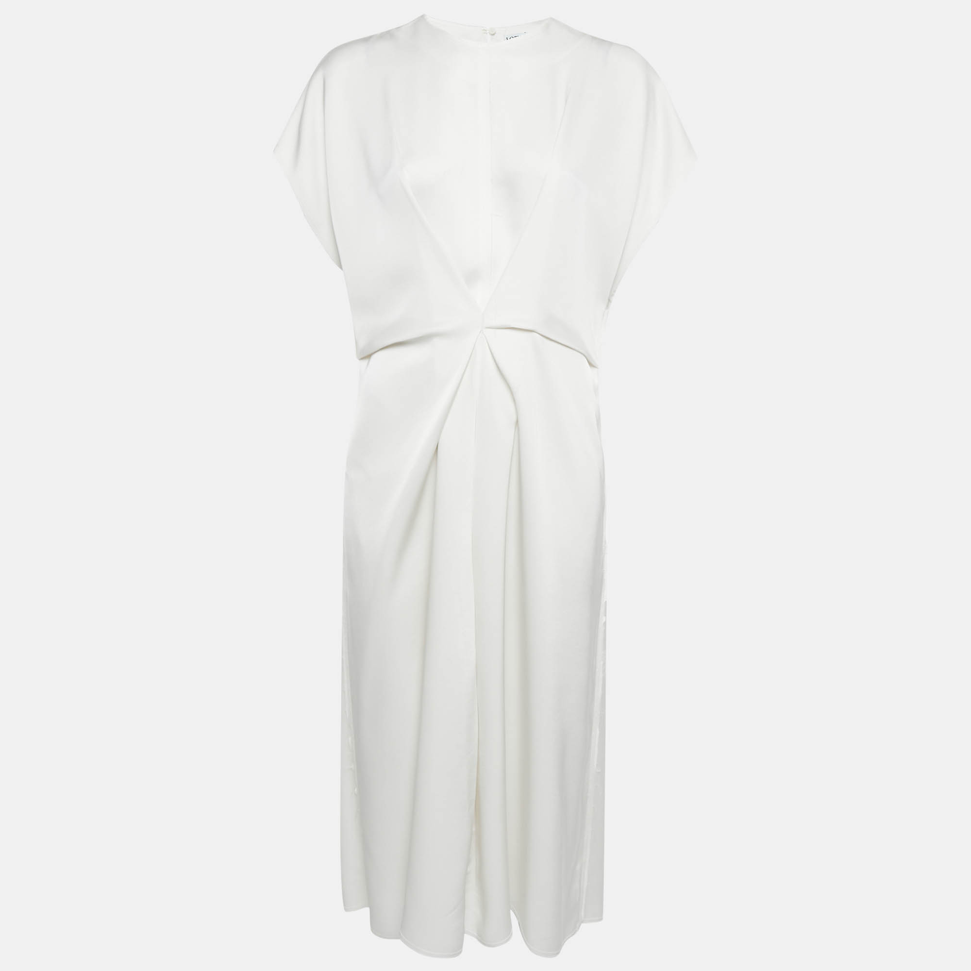 مملوكة مسبقًا فستان لويفي متوسط خامة ساتان أبيض بحواف غير مكتملة مقاس كبير