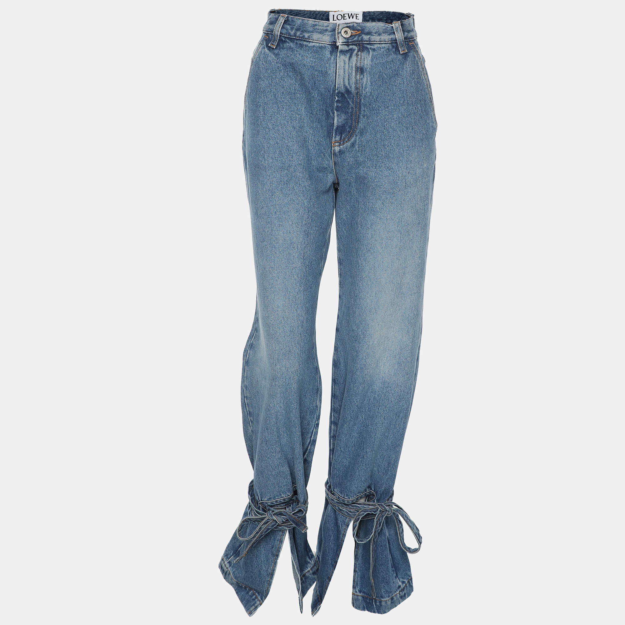 Loewe Washed Blue Denim Tie Cut Panel Jeans S