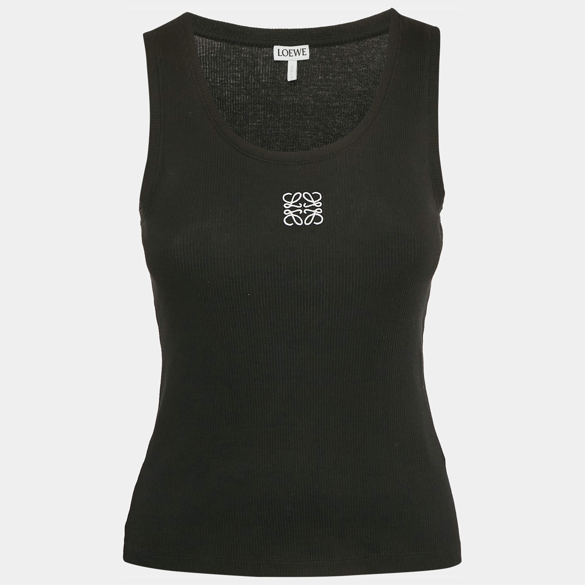 Pre Owned Loewe Black Anagram Embroidered Rib Knit Tank Top S
