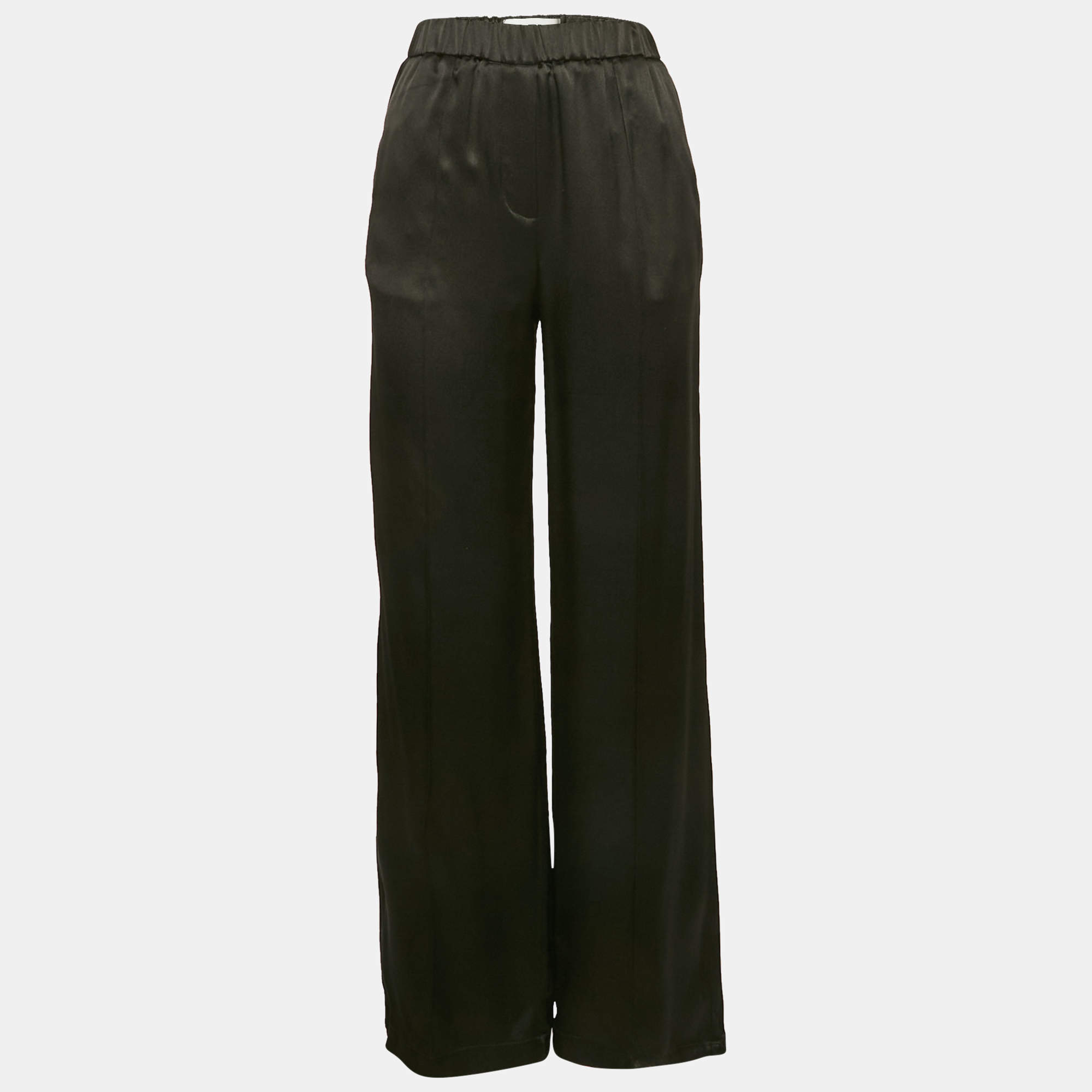 Pre Owned Loewe Black Satin Silk Wide-Leg Trousers XS