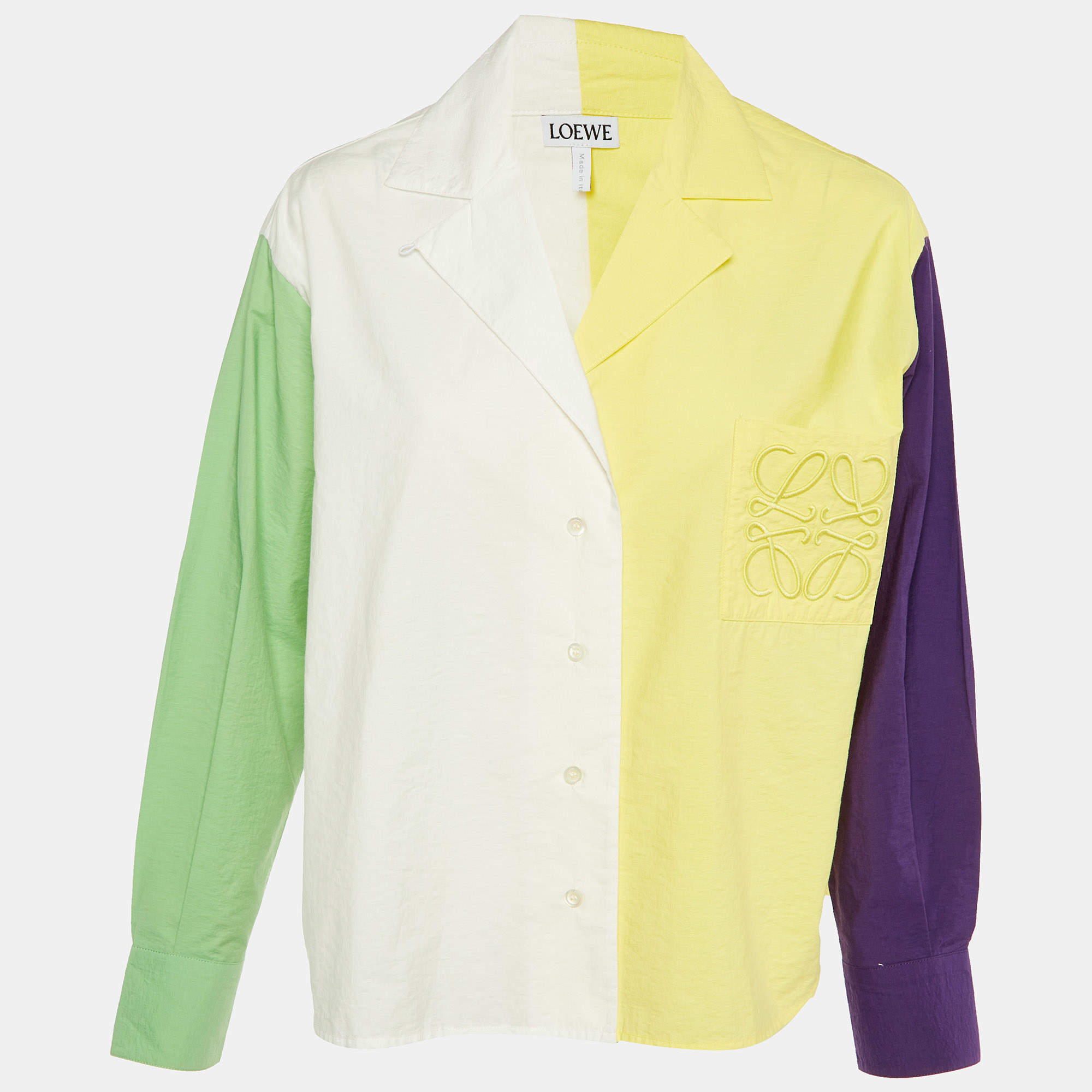 Loewe Multicolor Colorblock Cotton Button Front Shirt S   