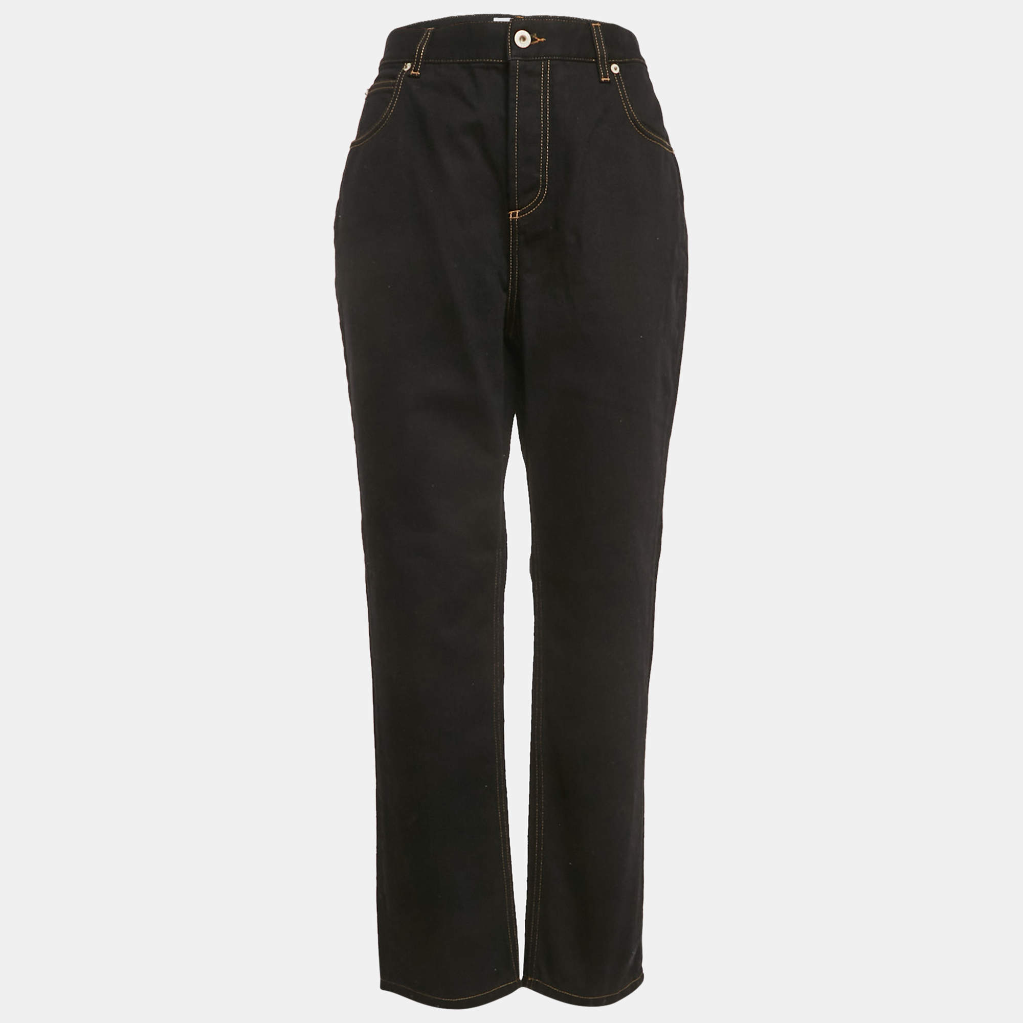 Pre Owned Loewe Black Denim High Rise Anagram Pocket Detail Jeans L Waist 30"