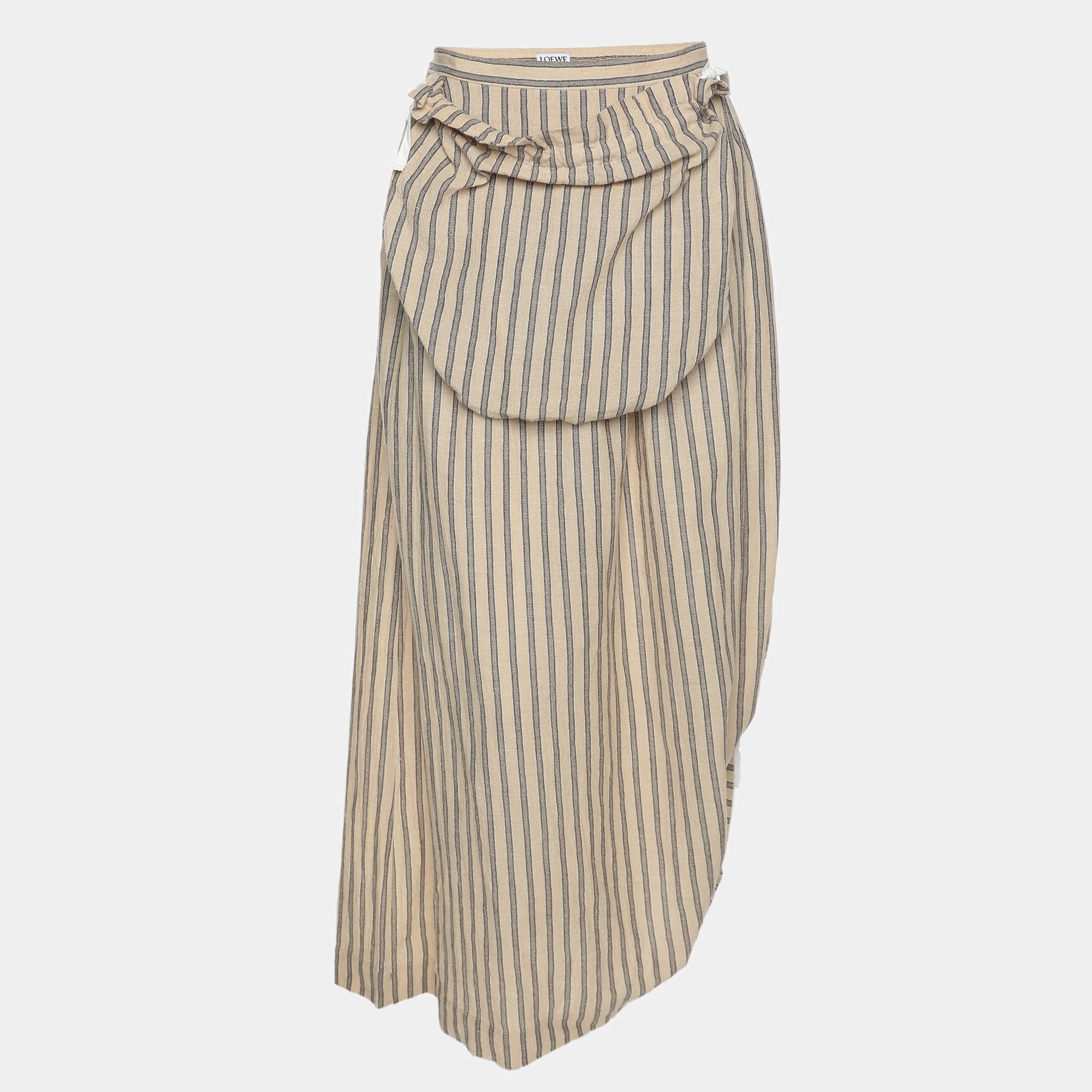 Loewe Beige/Brown Striped Linen Skirt M