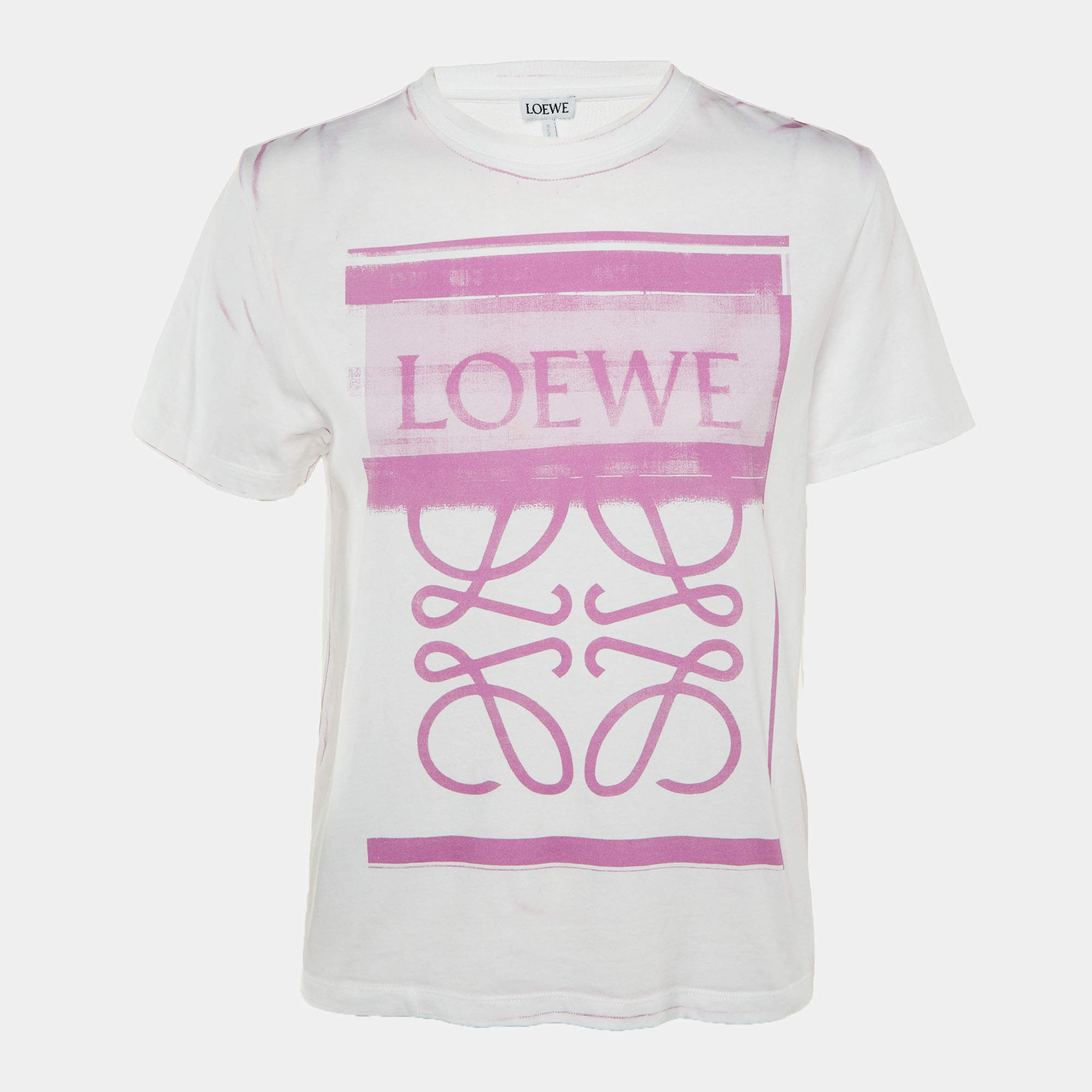 مملوكة مسبقًا تي شيرت لويفي أبيض قطن بطباعة رقمية بأناجرام رقبة دائرية مقاس متوسط - ميديام