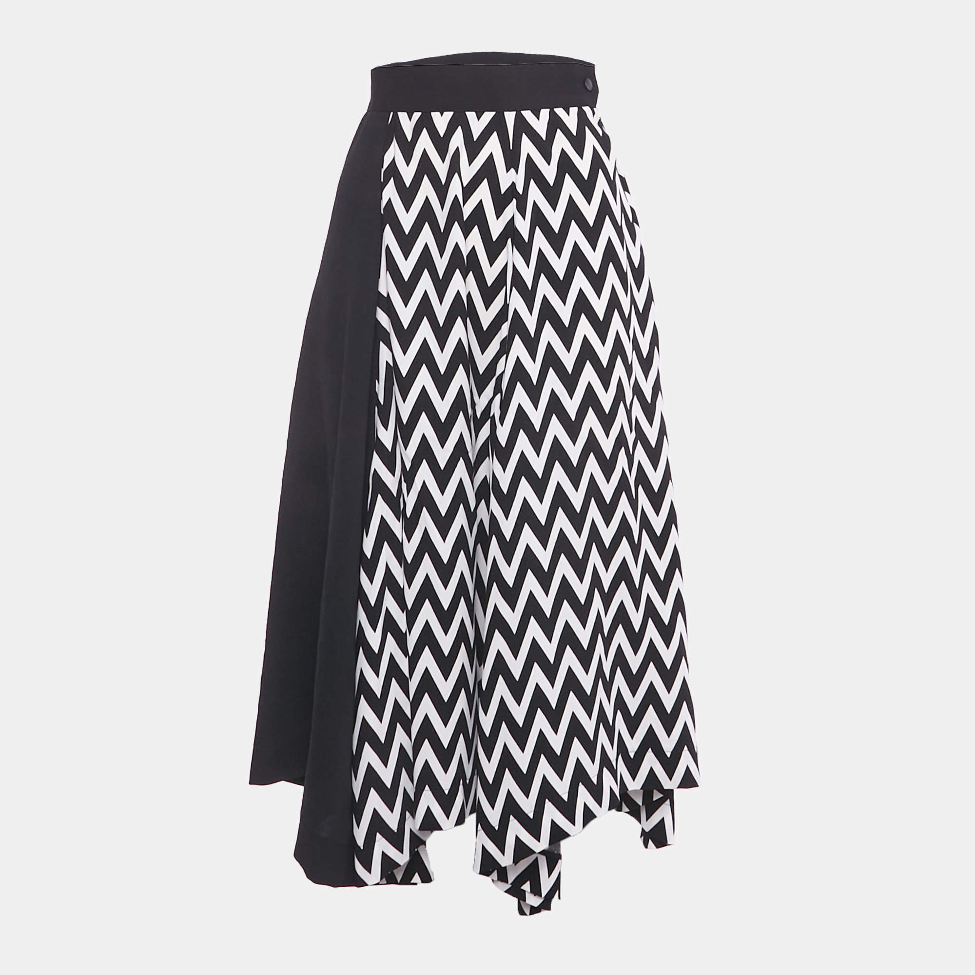 Pre Owned Loewe Black/White Zig Zag Print Crepe Midi Skirt S