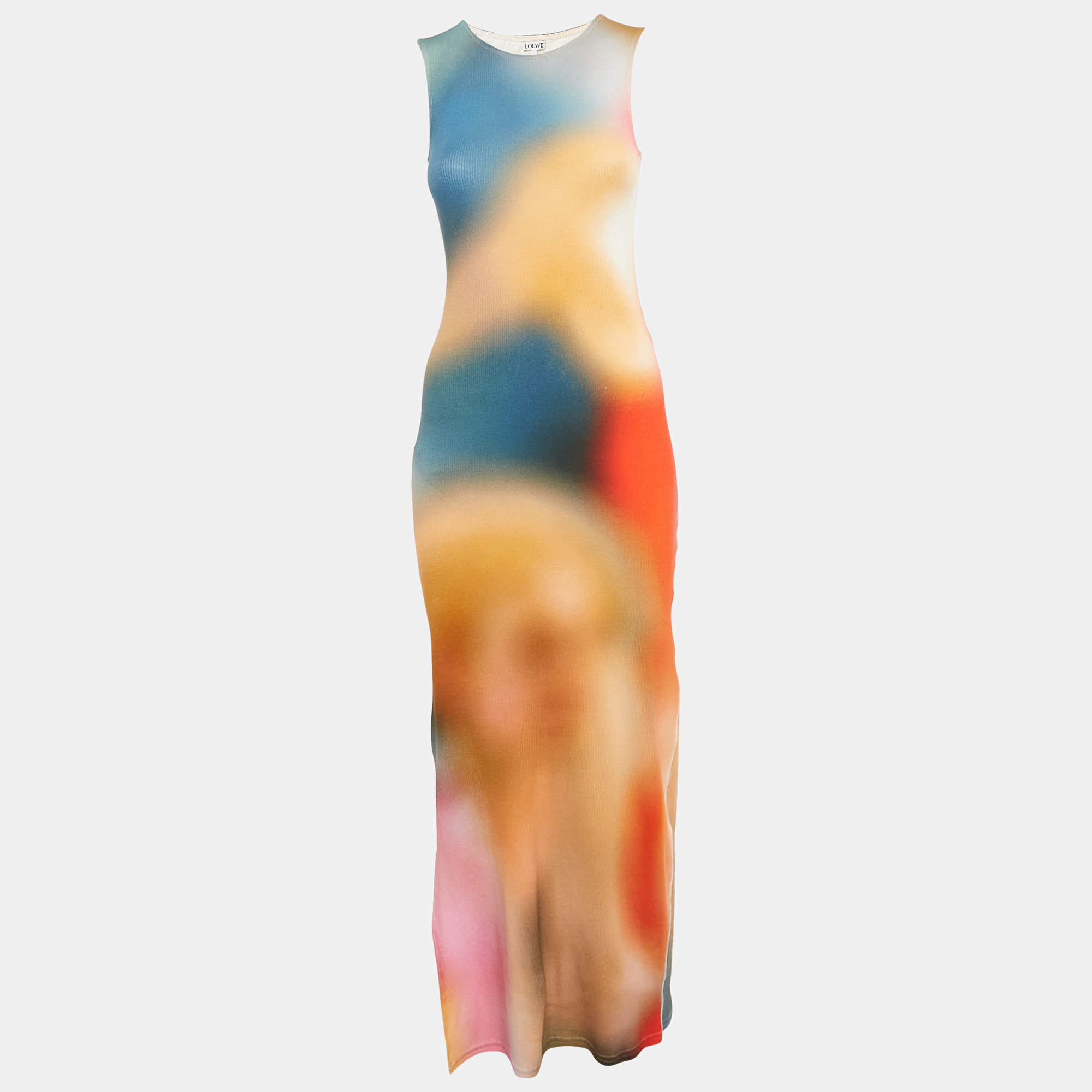 مملوكة مسبقًا Loewe Multicolor Blur Print Rib Knit Tank Dress S