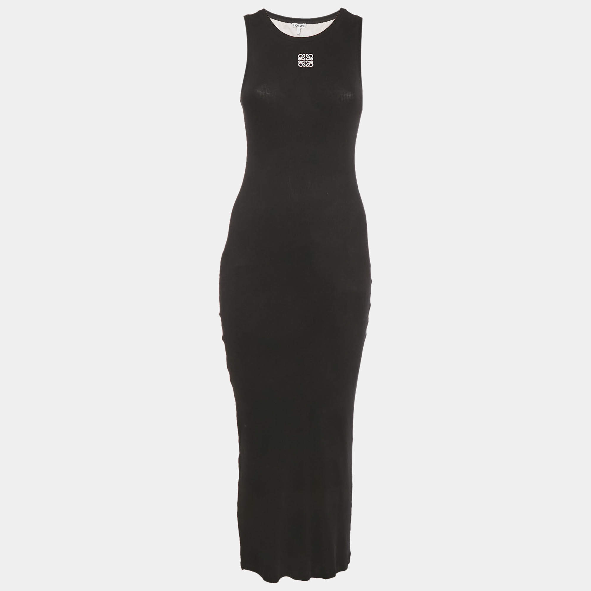 Pre Owned Loewe Black Anagram Rib Knit Tank Maxi Dress M 