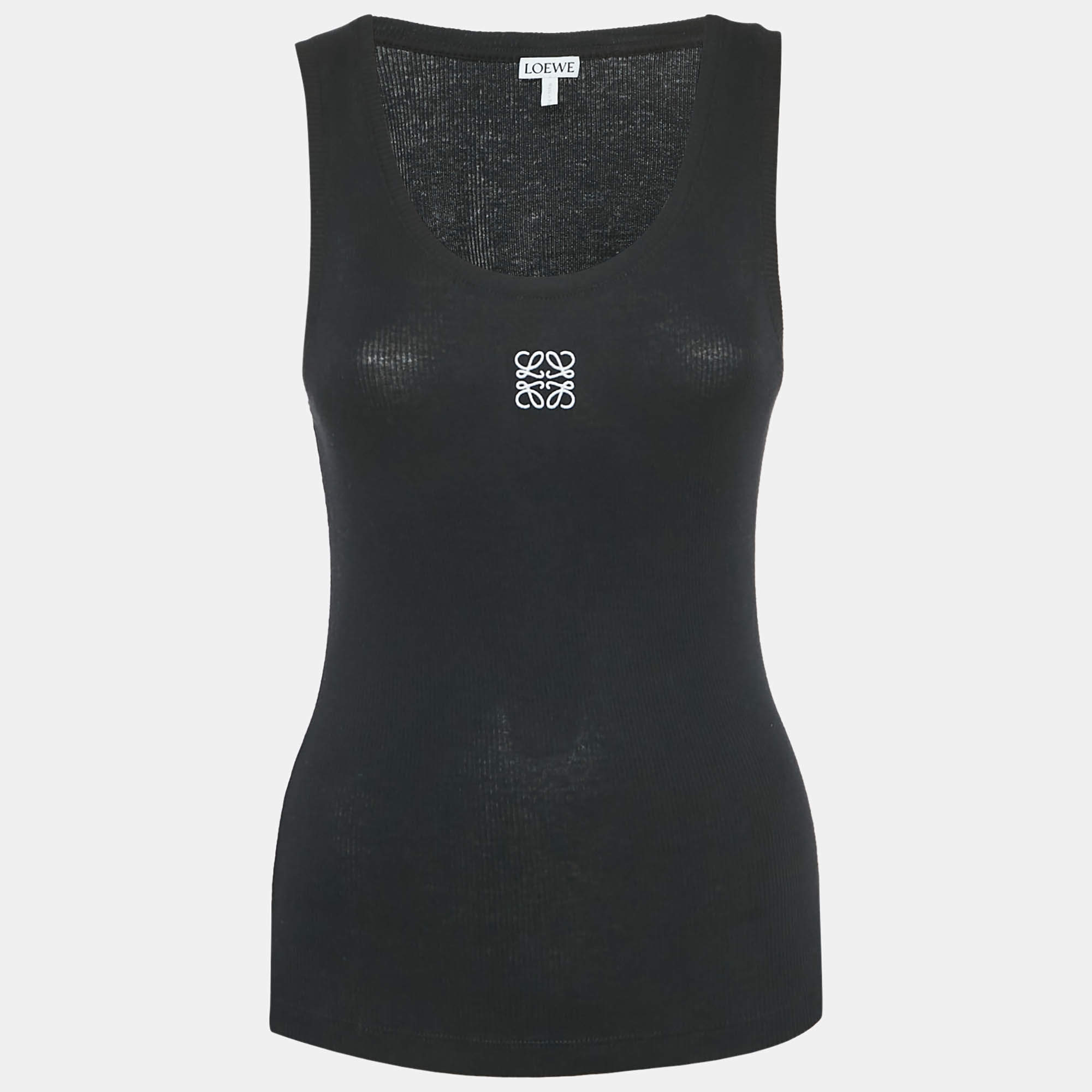 Pre Owned Loewe Black Anagram Embroidery Rib Knit Tank Top M
