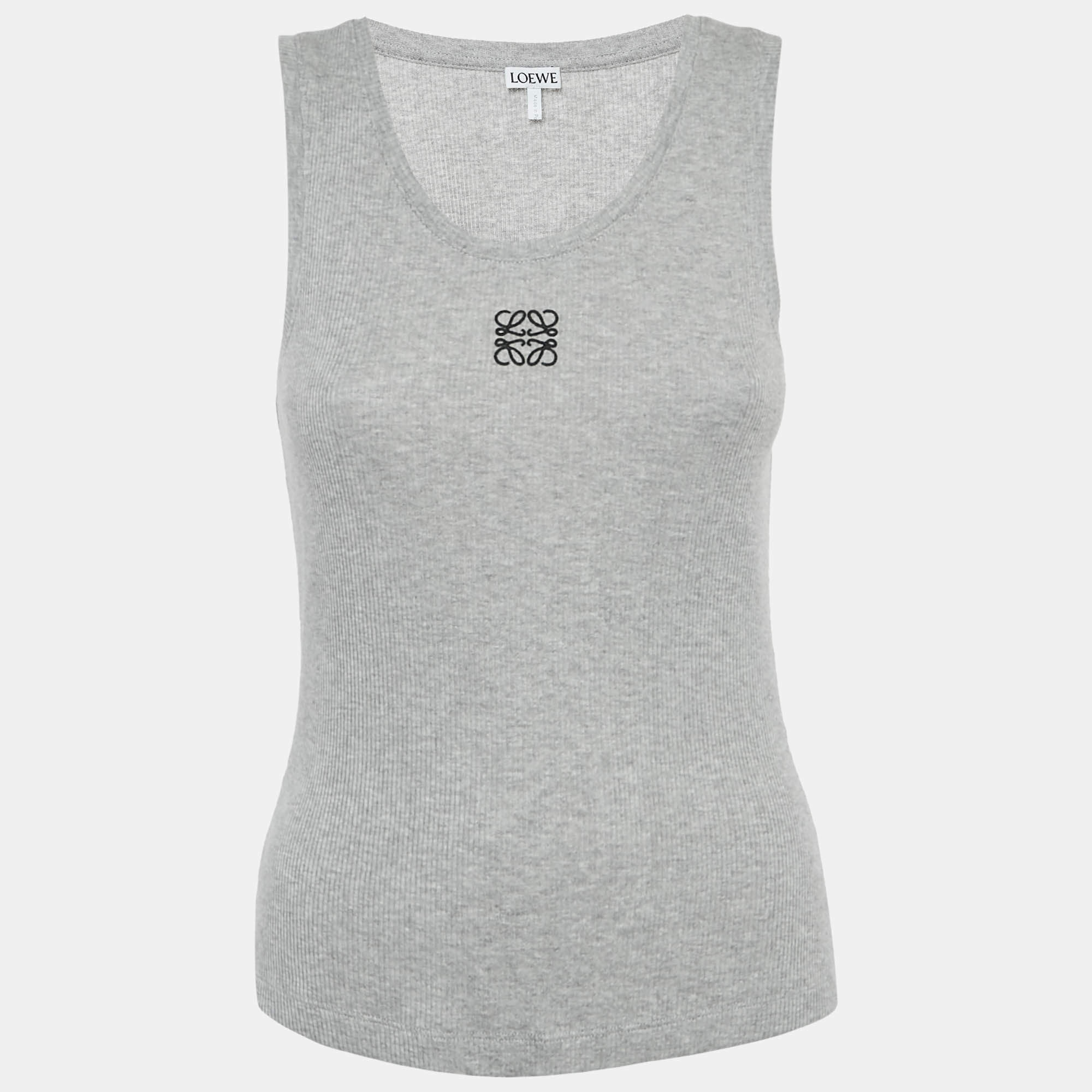 Pre Owned بلوزة مضلعة حياكة بتطريز أناجرام رمادي من لوفي مقاس متوسط