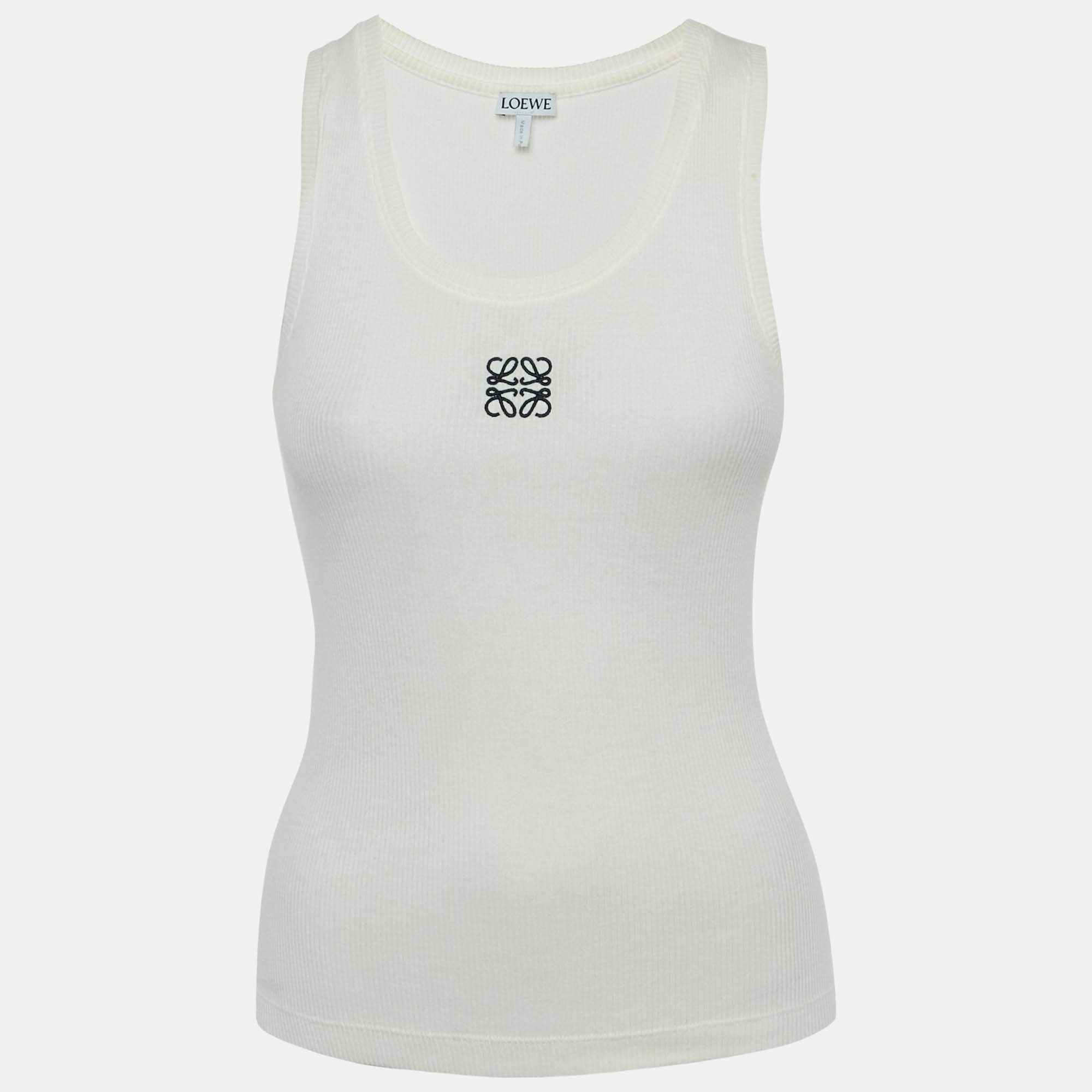 Pre Owned Loewe Off-White Anagram Embroidery Rib Knit Tank Top S