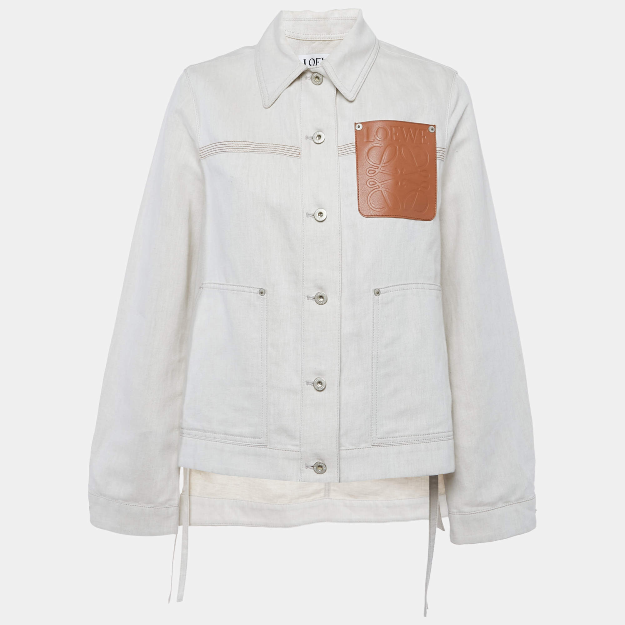 Pre Owned Loewe Beige Leather Trim Denim Worker Jacket XS