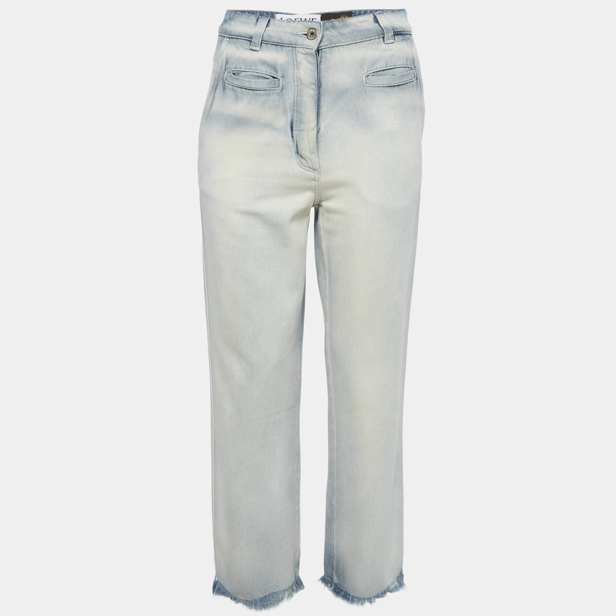 Pre Owned Loewe x Paula's Ibiza Blue Faded Denim Raw Edge Jeans S Waist 26"