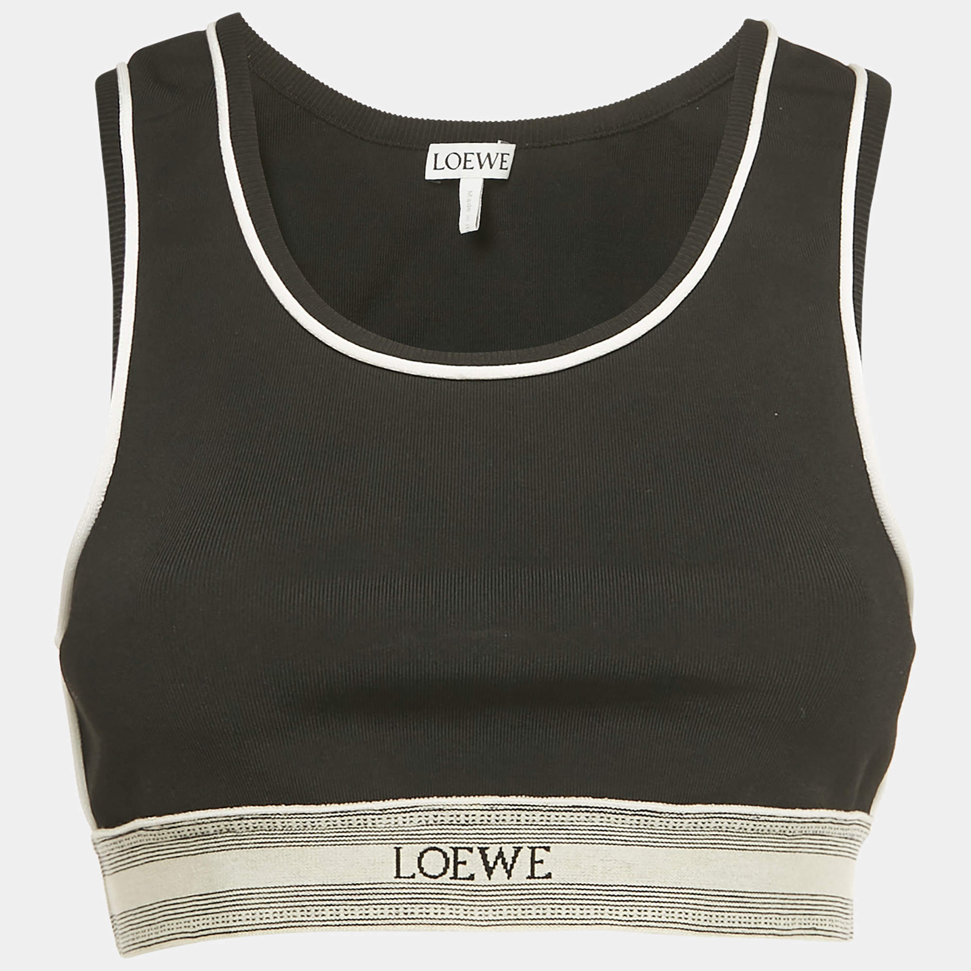 Pre Owned Loewe Black Stretch Knit Logo Waist Crop Tank Top M