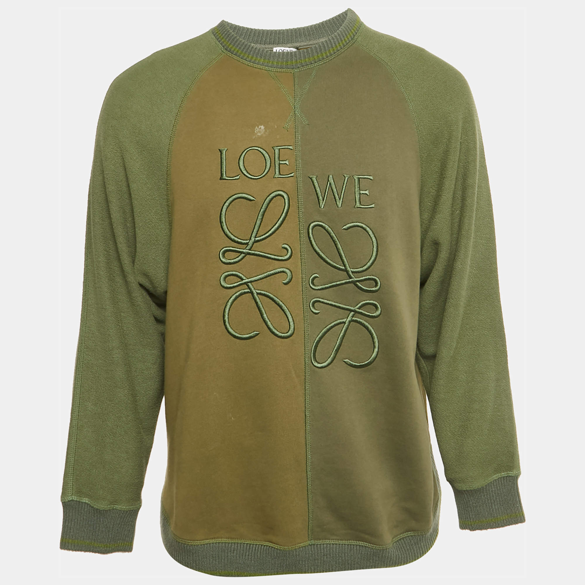 مملوكة مسبقًا Loewe Olive Green Logo Embroidered Cotton Jumper S