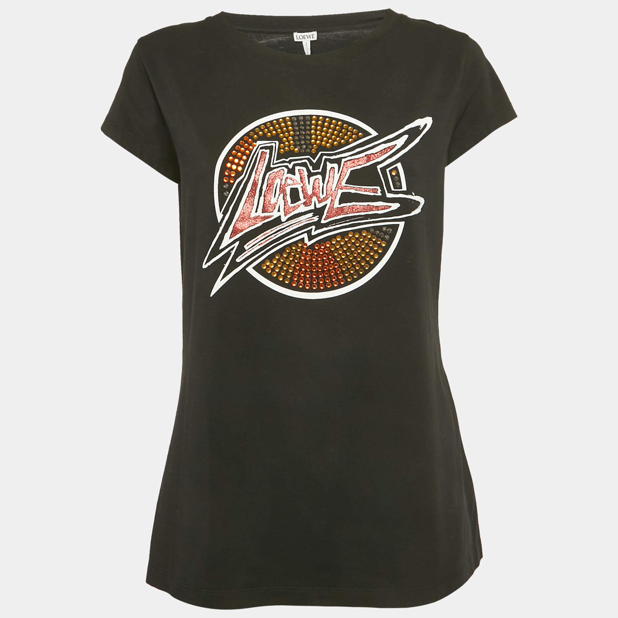 Pre Owned تي شيرت لويفي أسود مطرز بشعار أناجرام جيرسي مقاس متوسط - ميديام