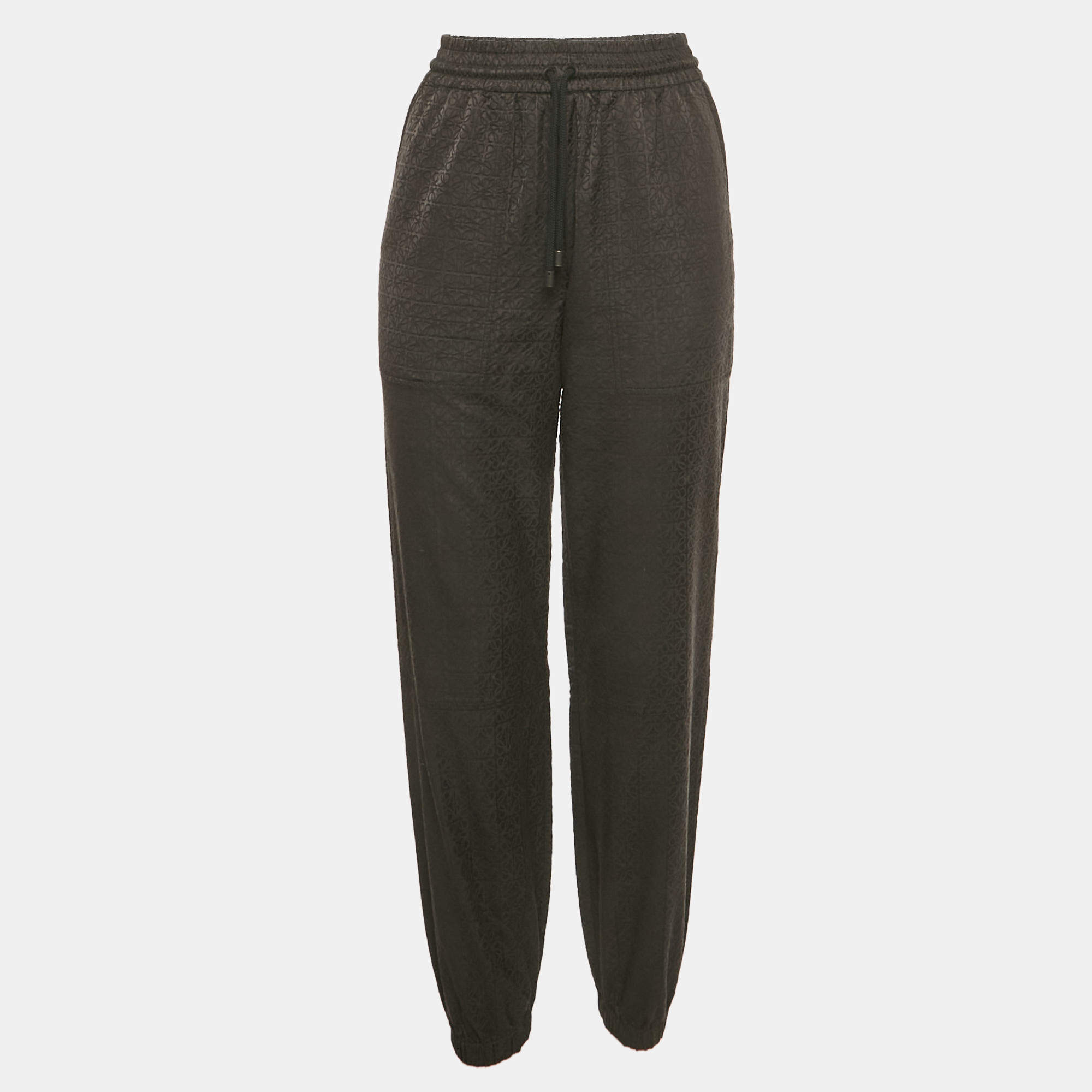 Pre Owned السروال الرياضي من لويفي بخياطة الأناغرام السوداء المطبوع بالكامل والمصنوع من مزيج النايلون، مقاس صغير