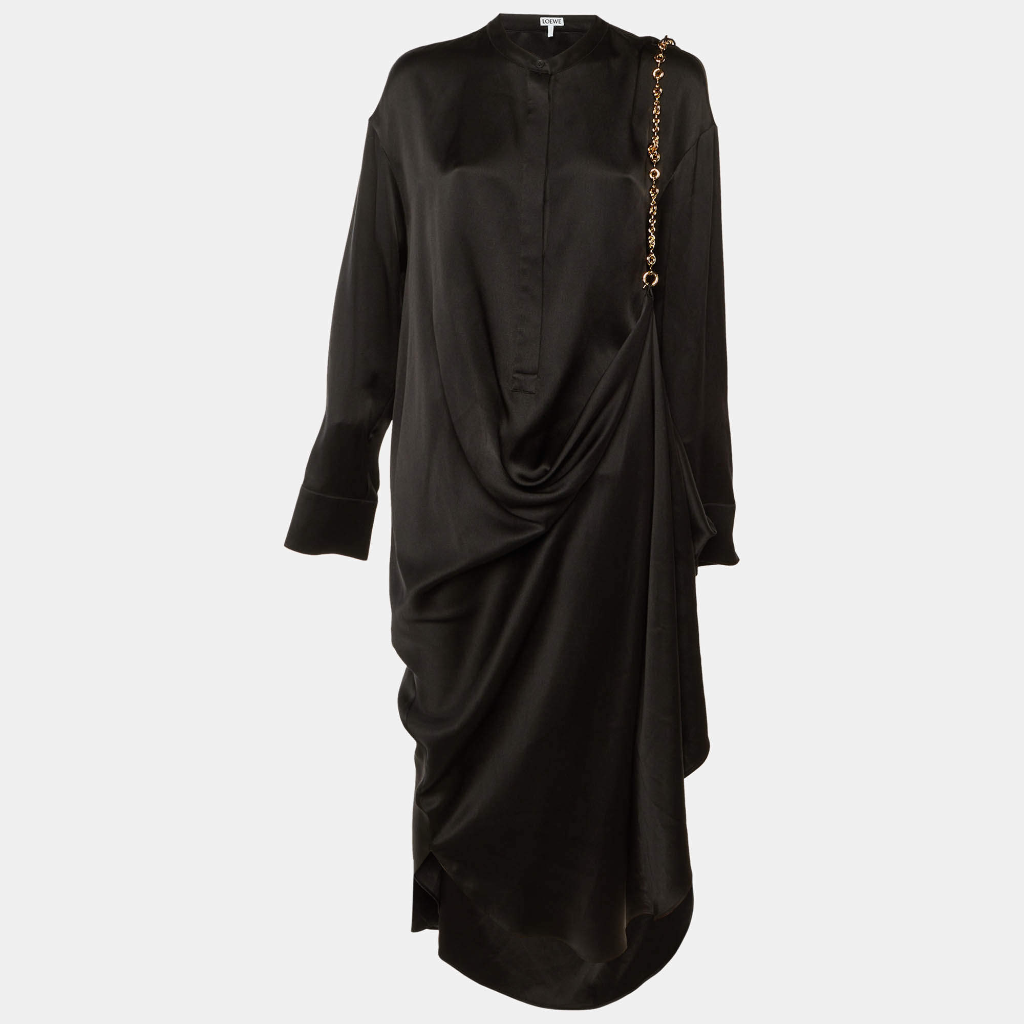 مملوكة مسبقًا Loewe Black Silk Chain Detail Shirt Maxi Dress XXL