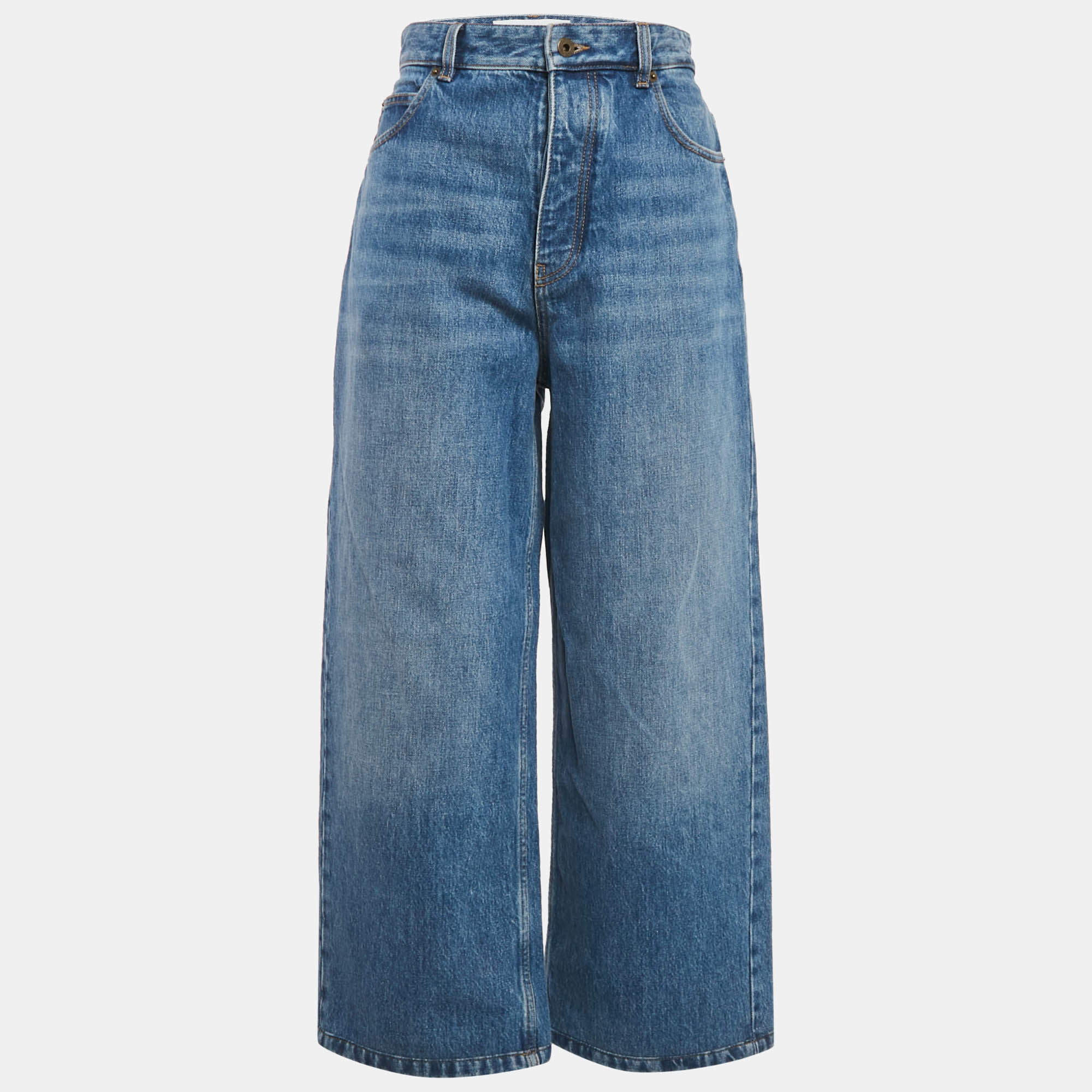 Pre Owned Loewe Blue Denim Wide Leg Jeans L