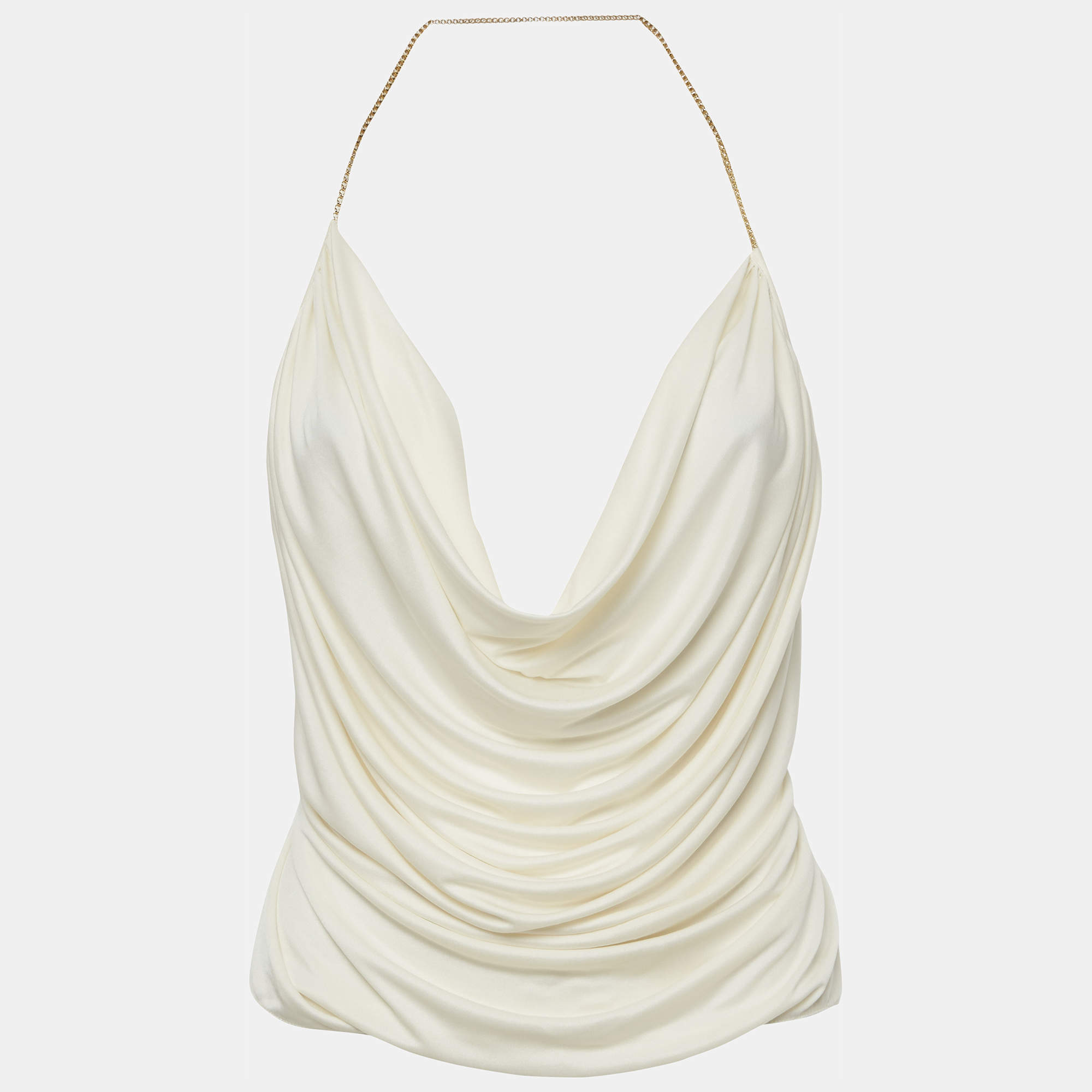 Pre Owned بلوزة لويفي كريمية بياقة متدلية وسلسلة بتصميم درابيه مقاس متوسط - ميديم