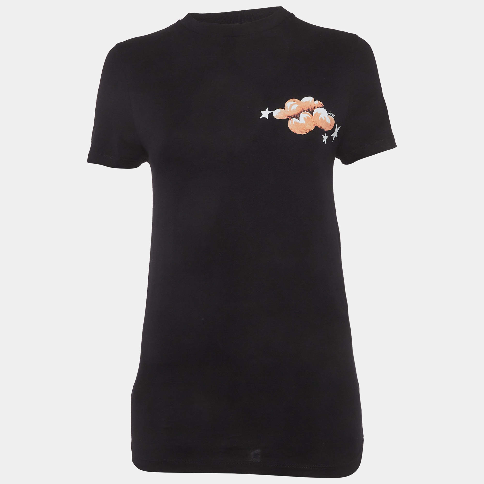 Pre Owned تي شيرت لويفي جيرسي عنق دائري بطبعة شعار أسود مقاس صغير جداً (إكس سمول)