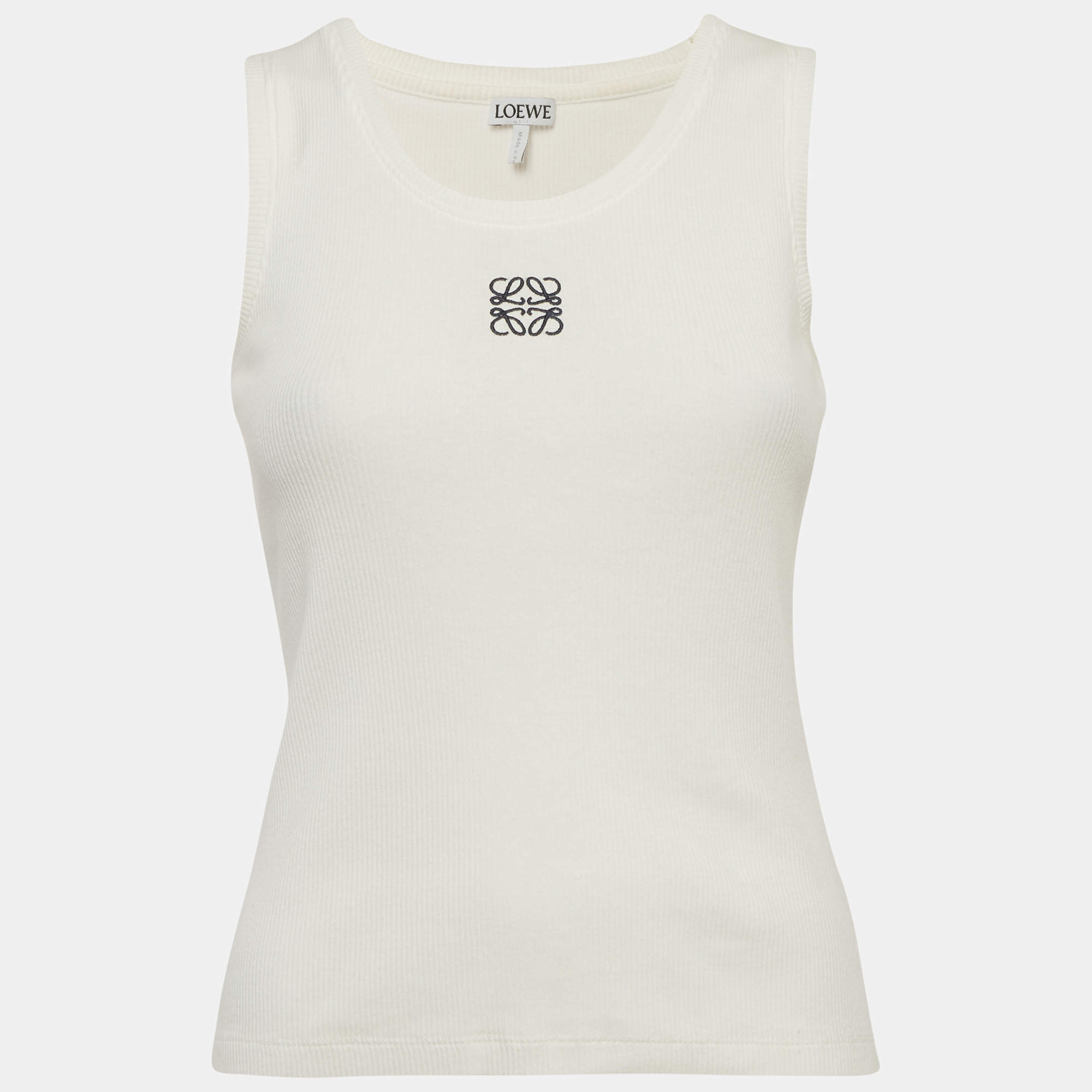 Pre Owned قميص بدون أكمام لويفي جيرسي أبيض بشعار مقاس صغير - سمول