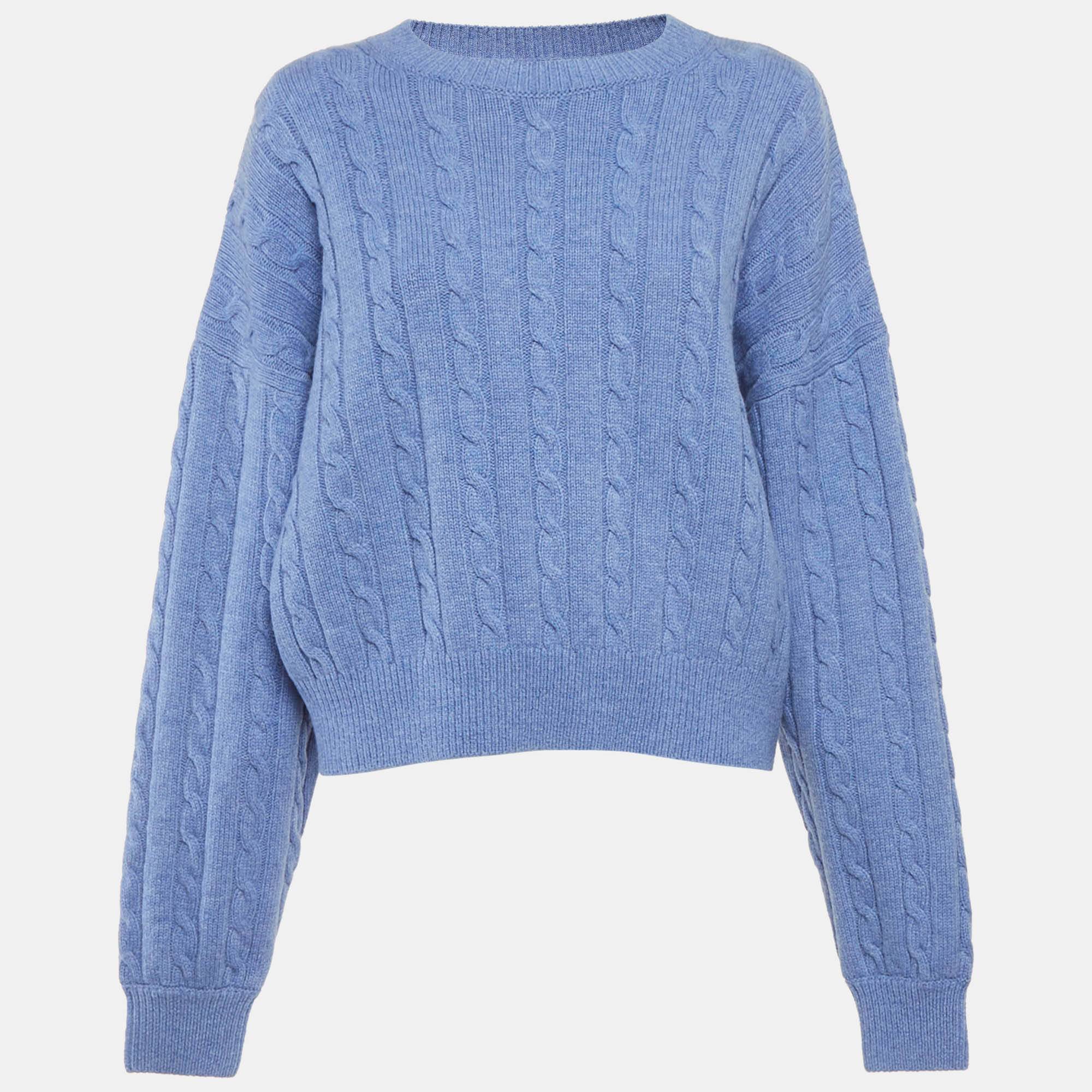 Pre Owned Loewe Blue Cable Knit Wool Anagram Sweater L
