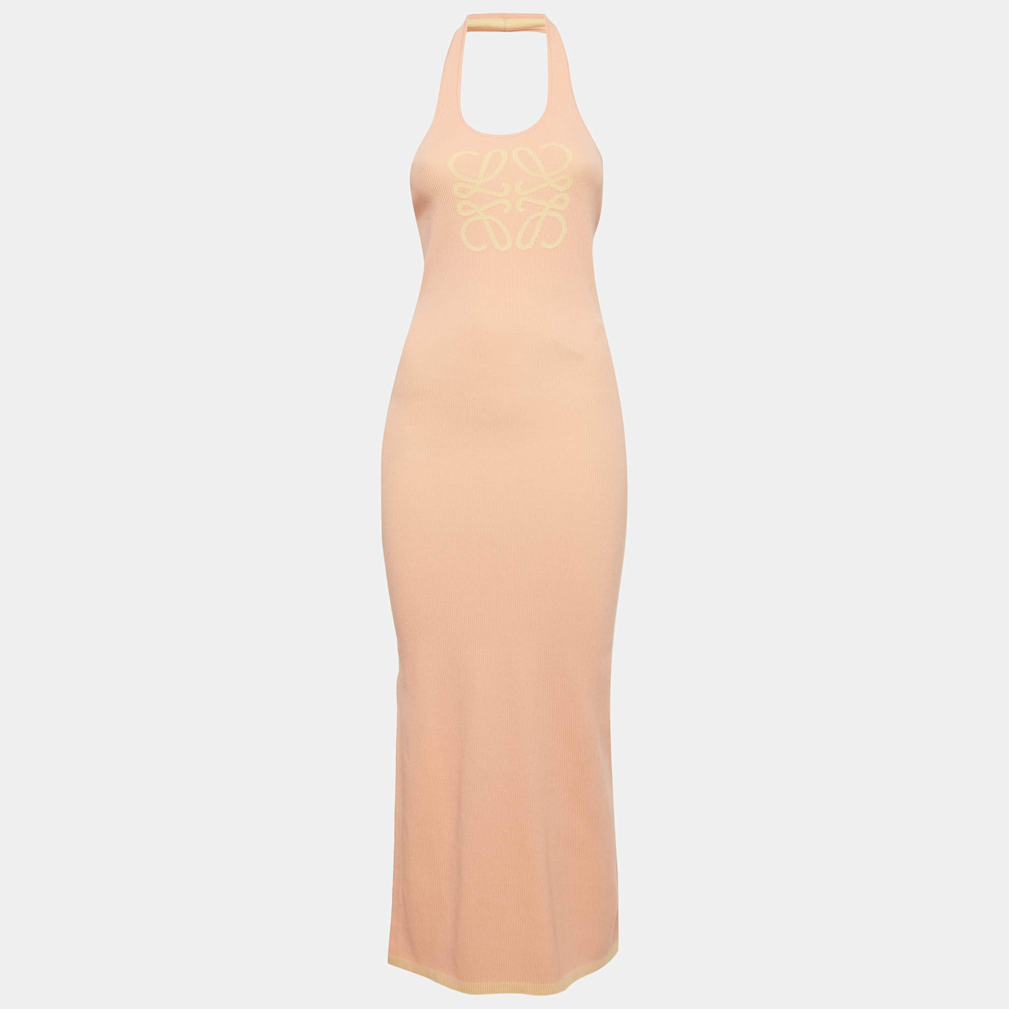 Pre Owned فسُتان بقصة تانك مزيّن بحياكة مضلعة بلوني زهري/أصفر من لويفي + بولا إيبيزا مقاس صغير