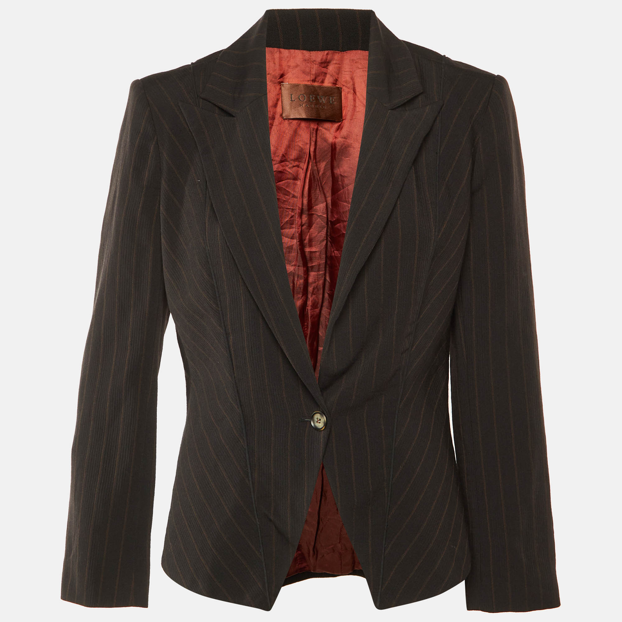 Pre Owned Loewe Vintage Brown Striped Wool Slim Fit Blazer L 