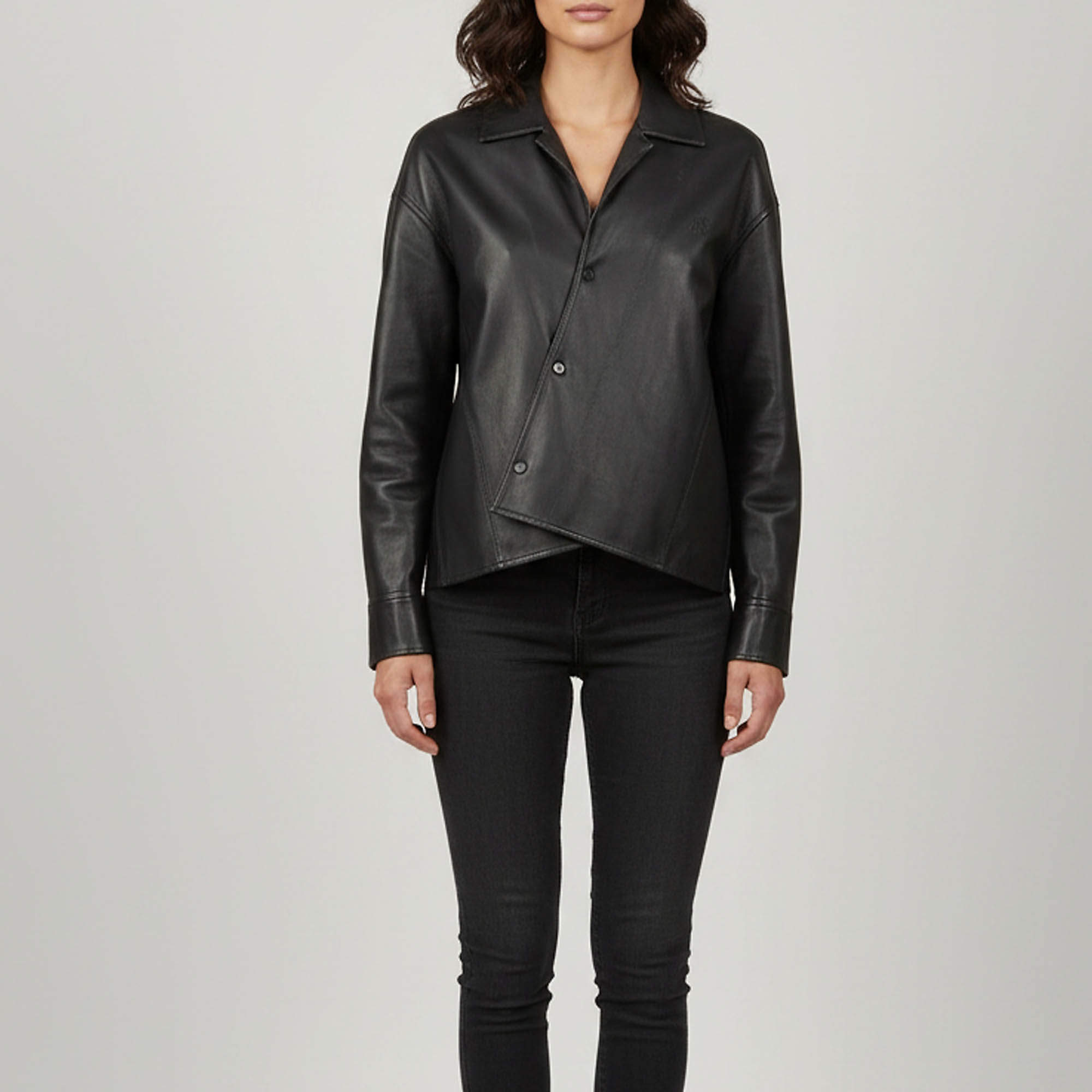 Pre Owned Loewe Black Lambskin Leather Draped Asymmetric Shirt S