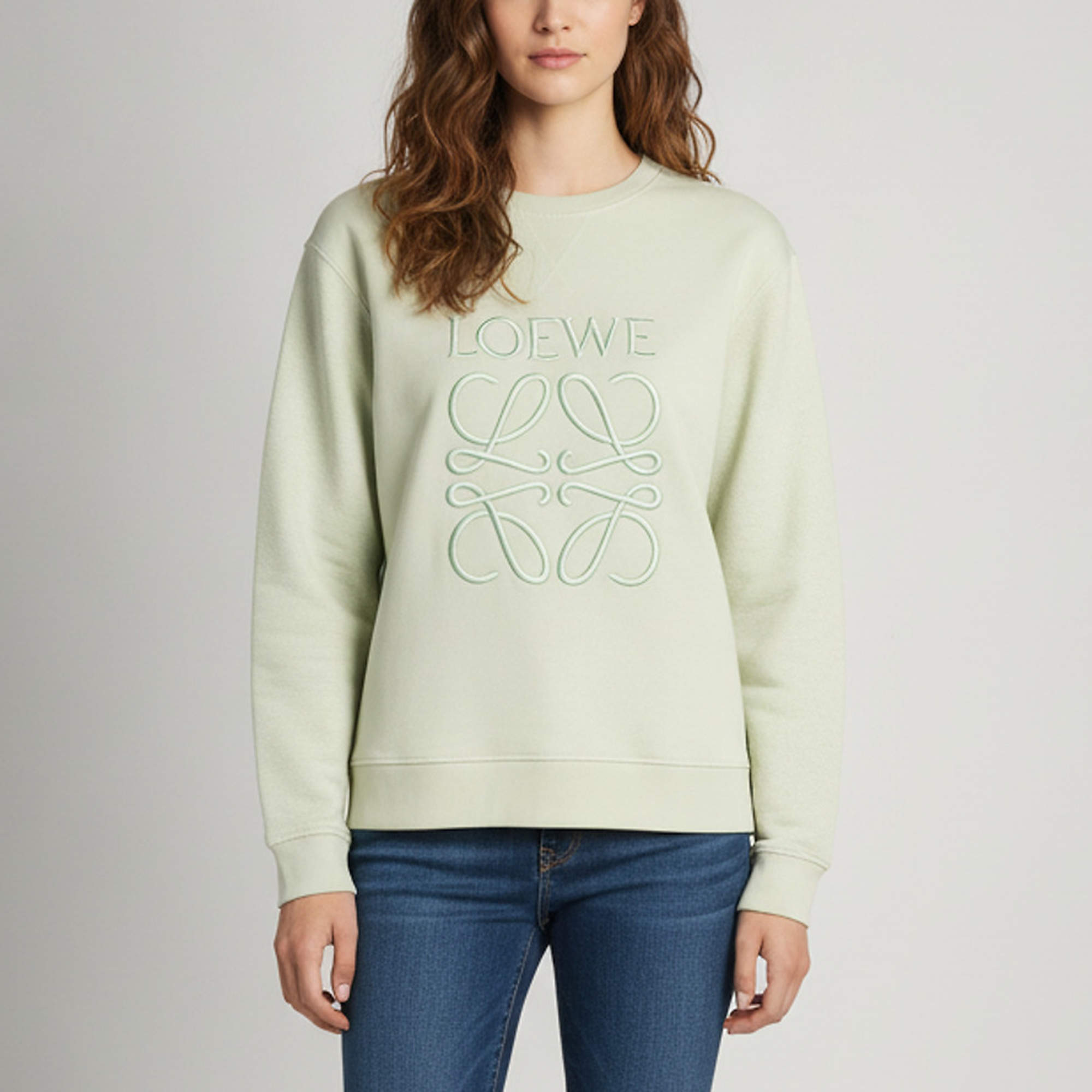 Pre Owned Loewe Light Green Logo Embroidered Cotton Anagram Sweatshirt L