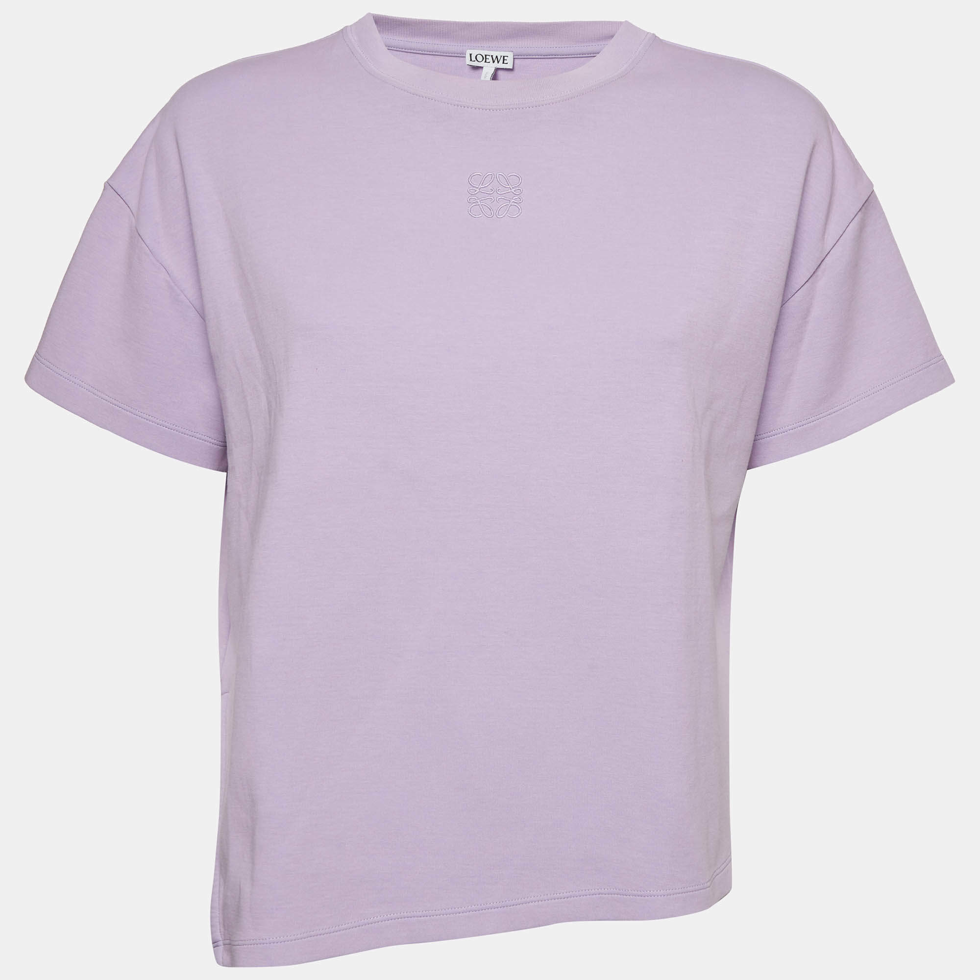 Pre Owned Loewe Purple Cotton Anagram Embroidered Asymmetric T-Shirt M
