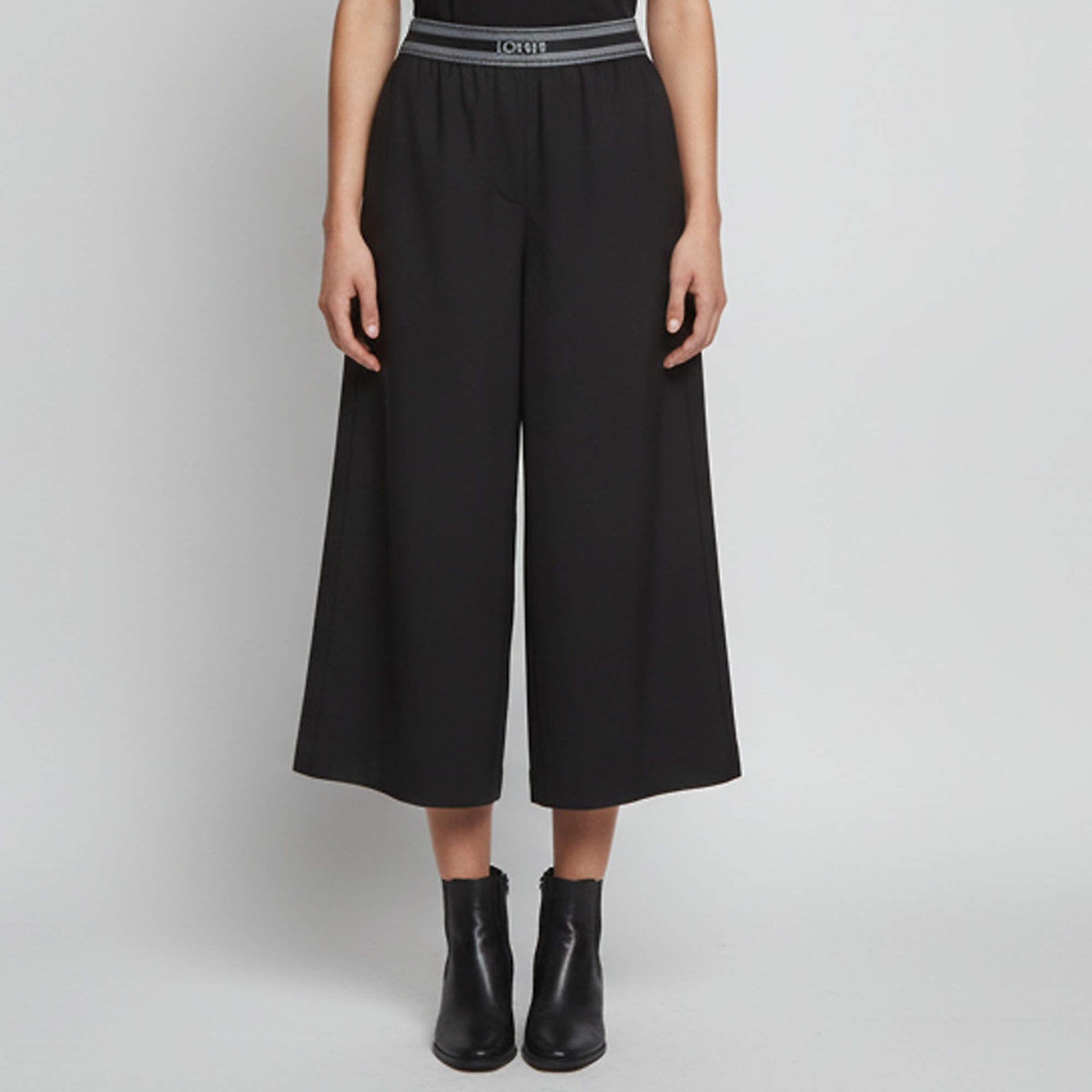 Pre Owned Loewe Black Logo Band Wool Cropped Trousers S