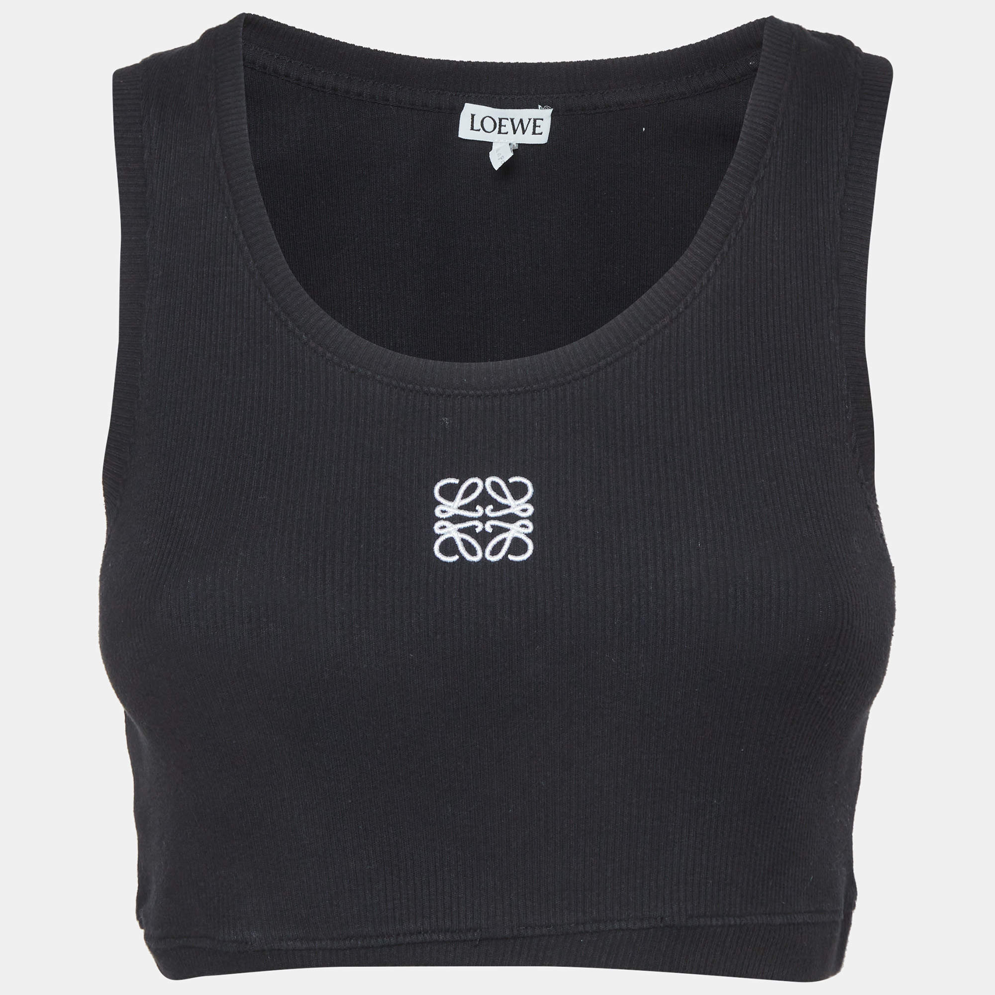 Pre Owned Loewe Black Ribbed Knit Anagram Tank Top L