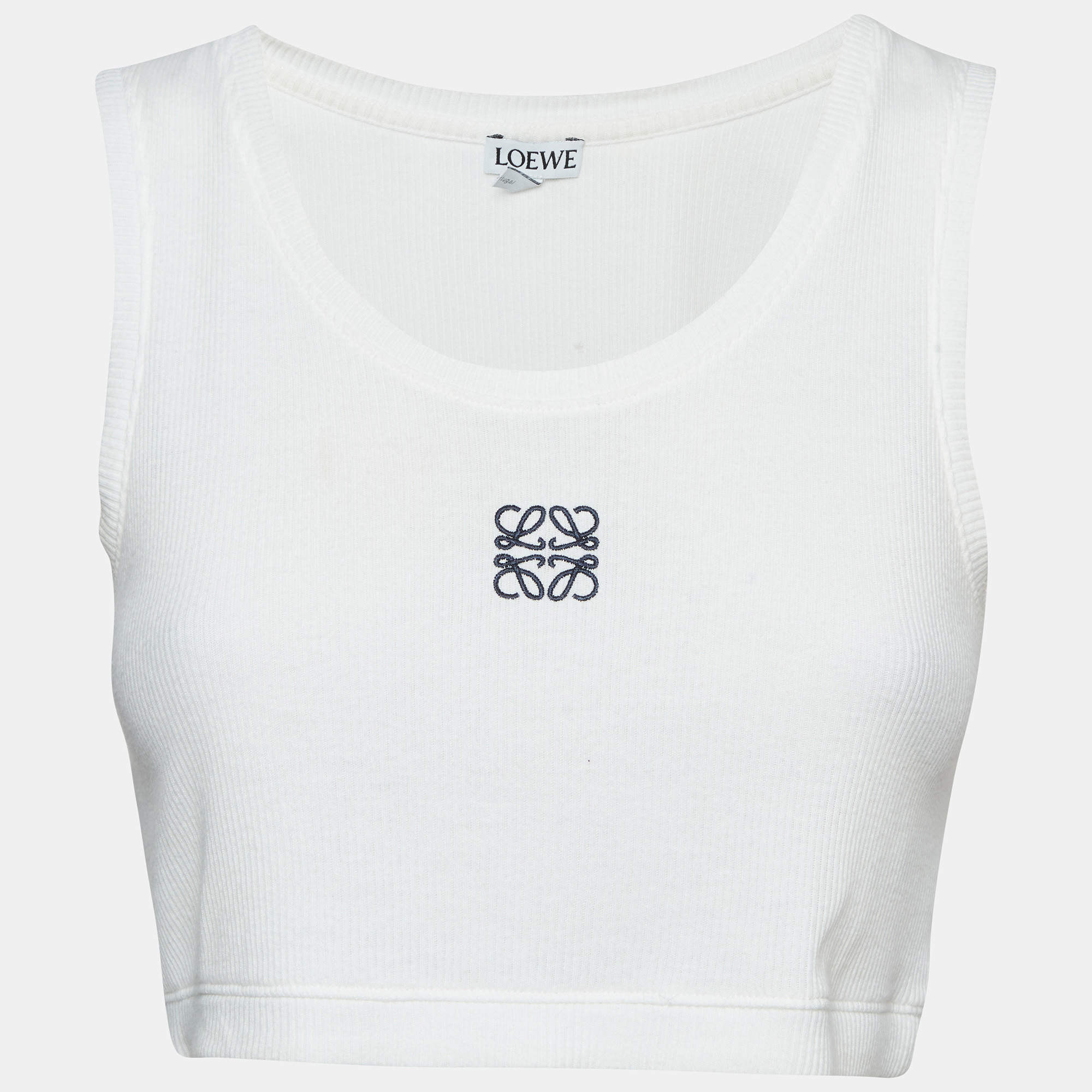 Pre Owned Loewe White Ribbed Knit Anagram Tank Top L