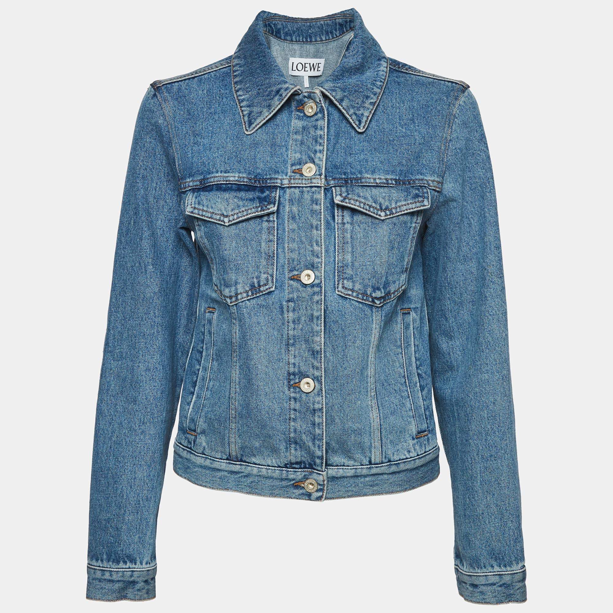 Pre Owned Loewe Blue Anagram Detail Denim Button Up Jacket S