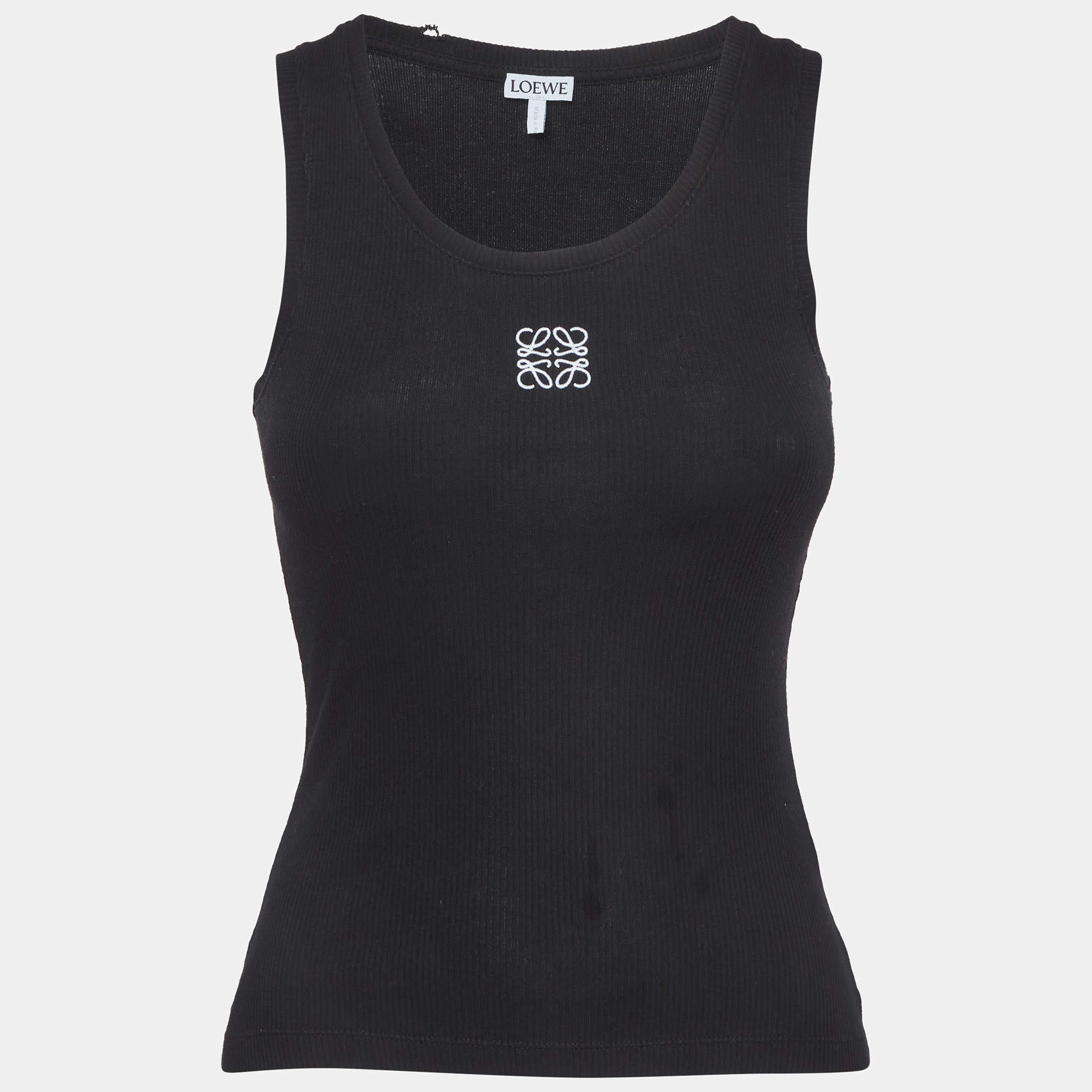 مملوكة مسبقًا Loewe Black Anagram Embroidery Rib Knit Tank Top XS