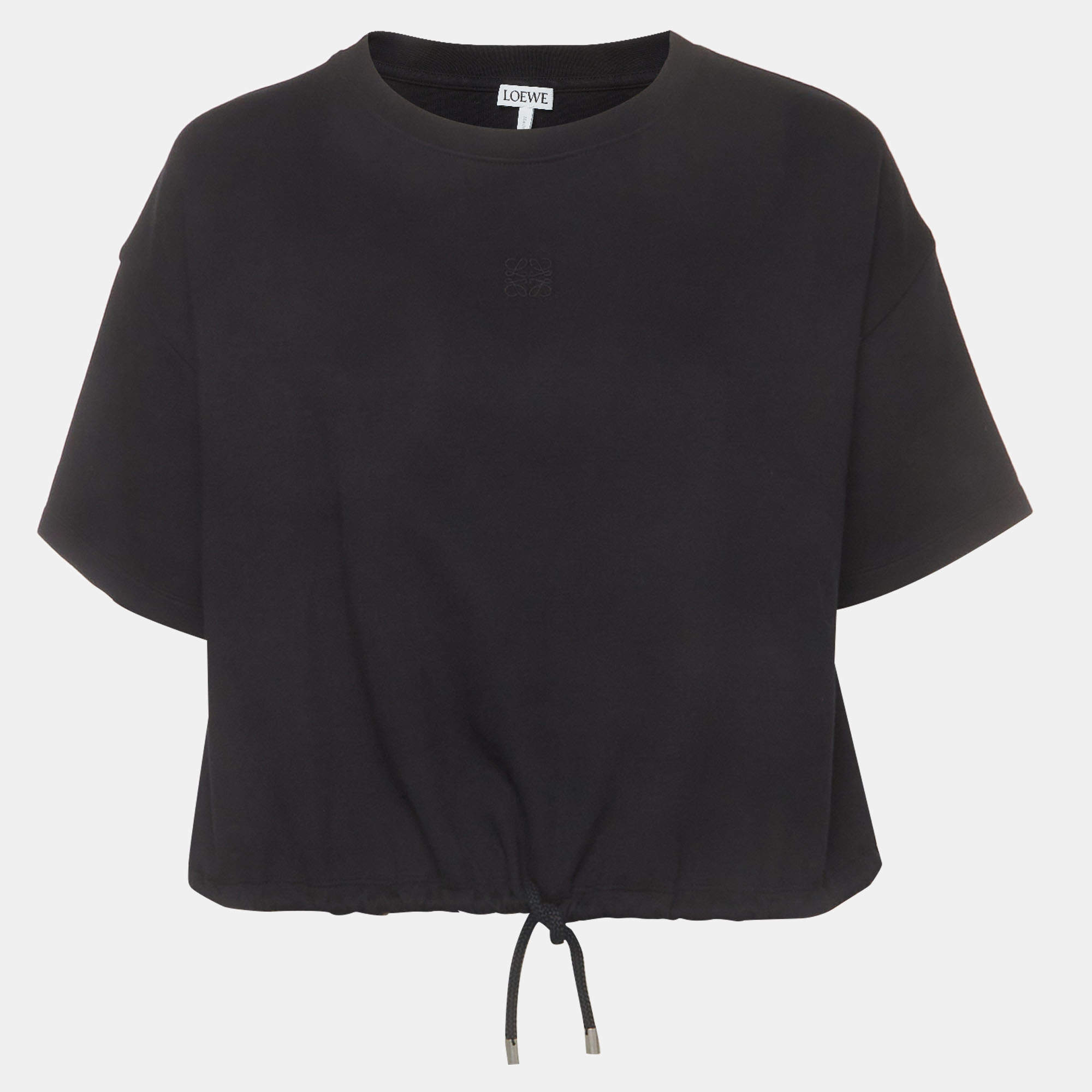 Pre Owned Loewe Black Anagram Embroidered Jersey Cropped T-Shirt XS