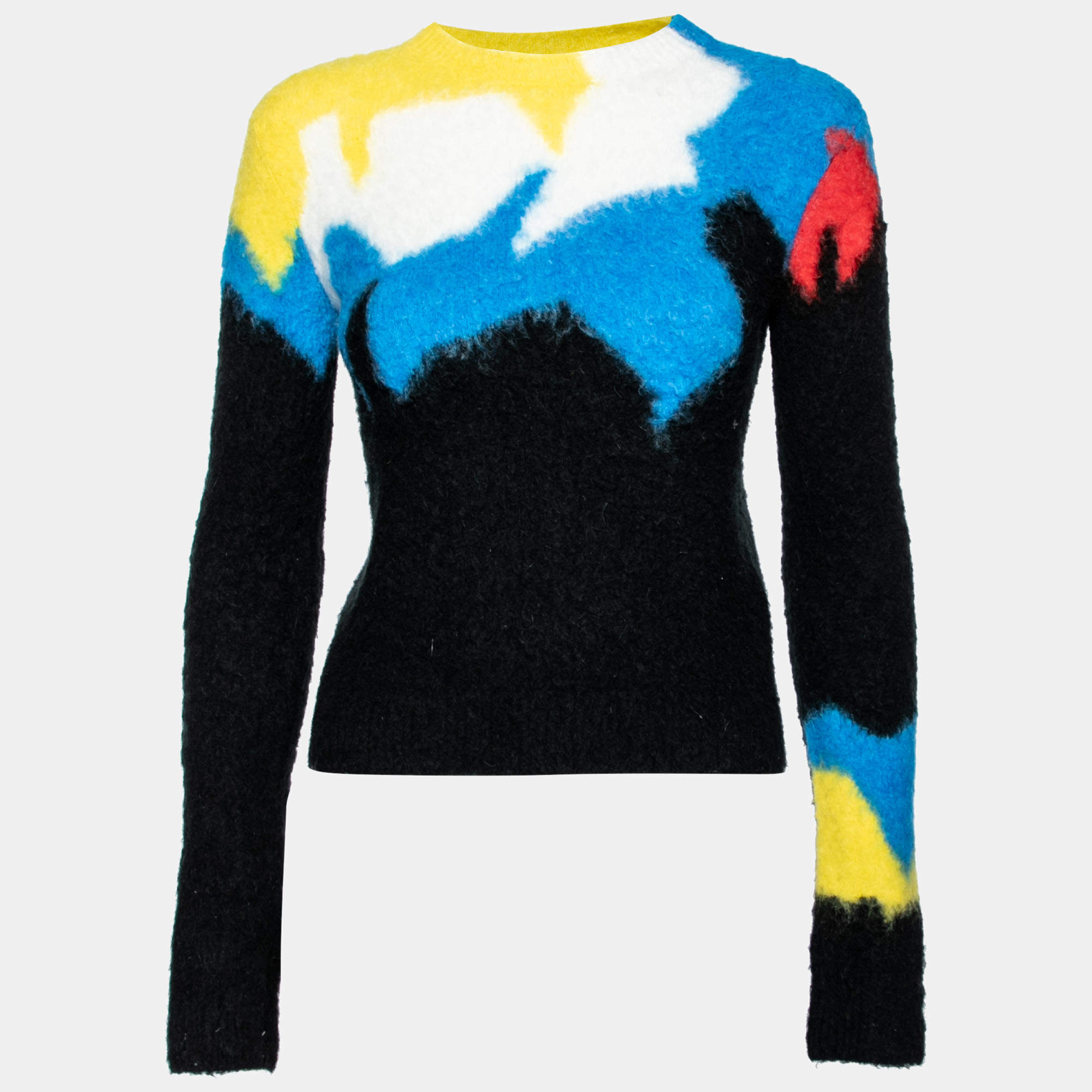 Pre Owned Loewe Multicolor Intarsia Knit  Crew Neck Full Sleeve Crop Sweater XS