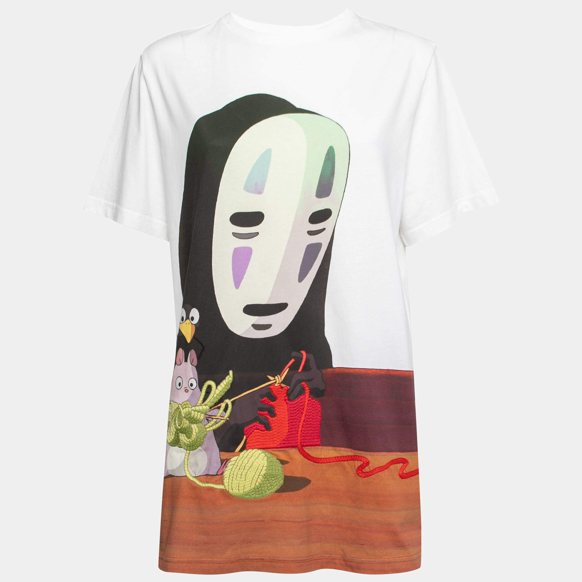 مملوكة مسبقًا Loewe White Printed Cotton Embroidered Oversized T-Shirt S