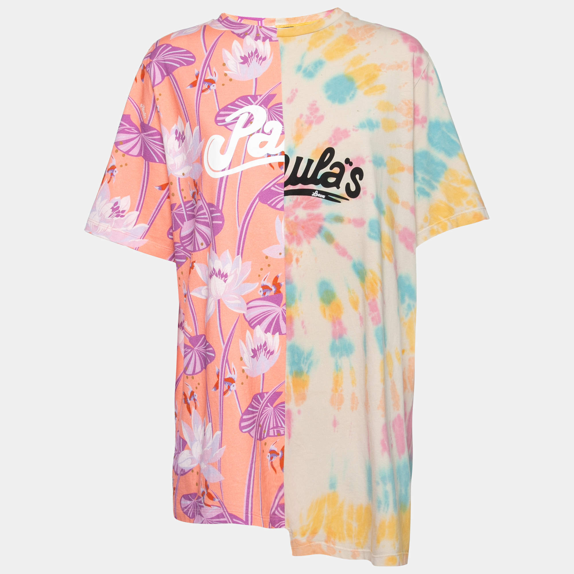 مملوكة مسبقًا Loewe Multicolor Printed Cotton Knit Asymmetric Hem Oversized T-Shirt S