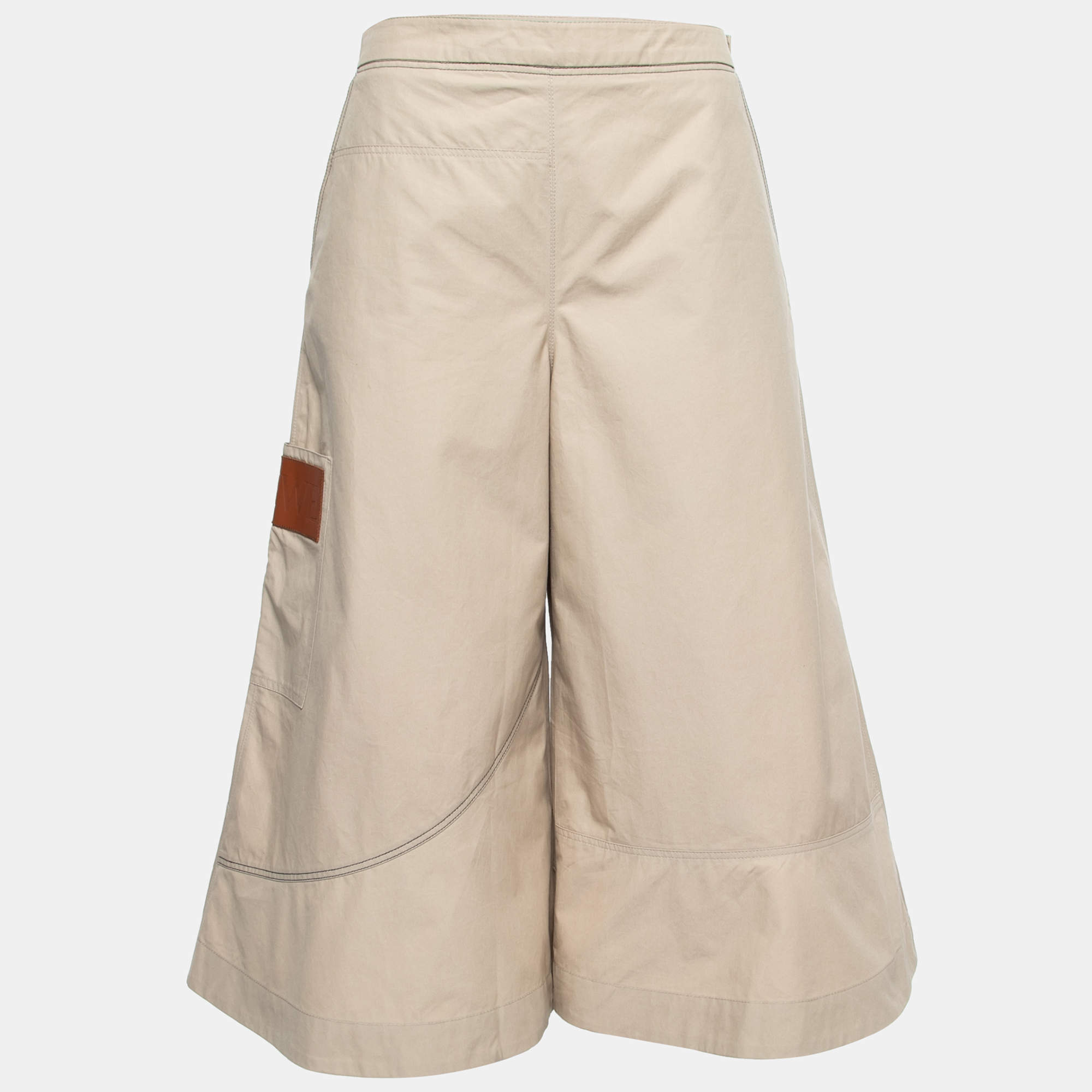 Pre Owned Loewe Beige Cotton Wide Leg Cropped Trousers S