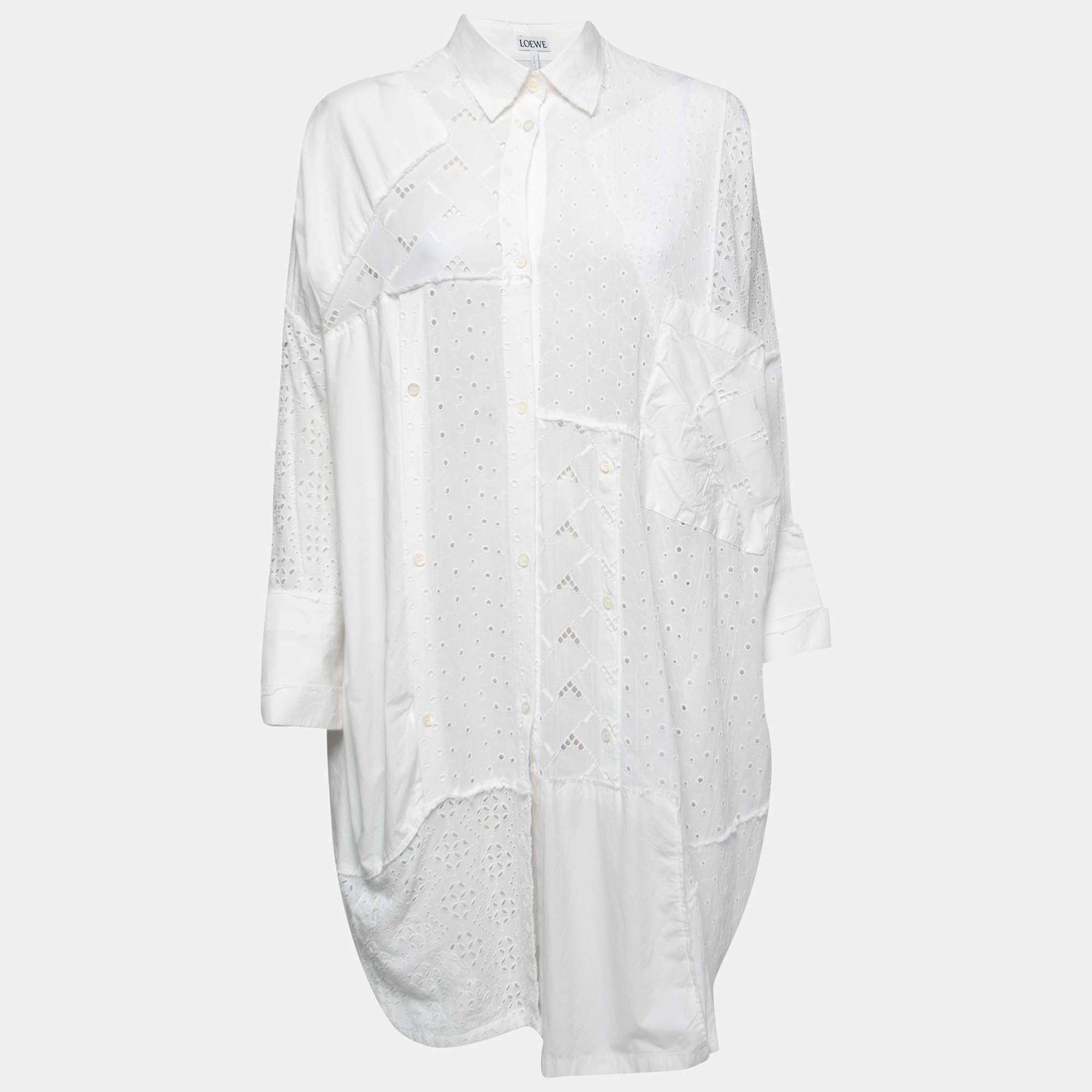 مملوكة مسبقًا Loewe White Eyelet Cotton Shirt Effect Dress XS