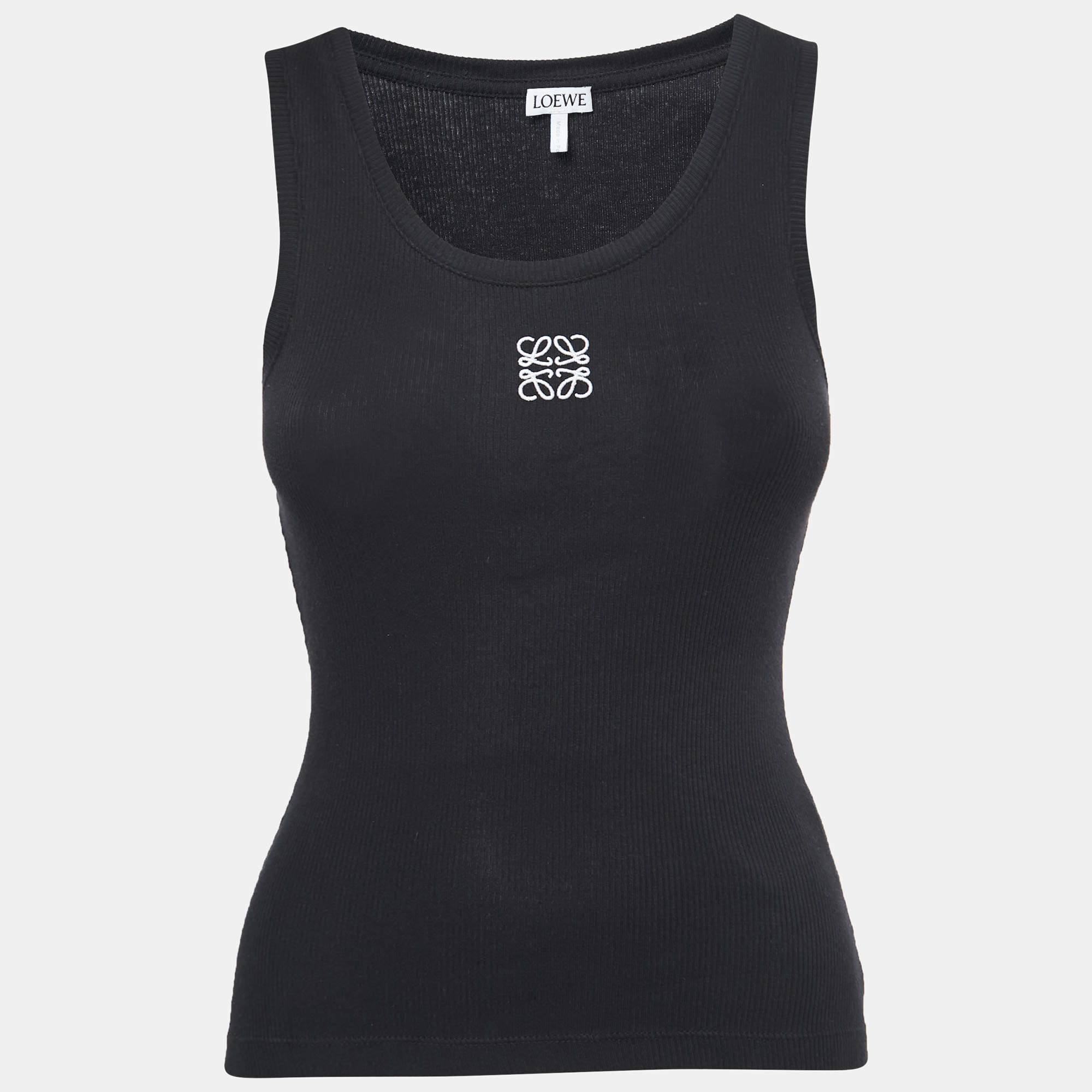 Pre Owned Loewe Black Cotton Knit Anagram Embroidered Tank Top S