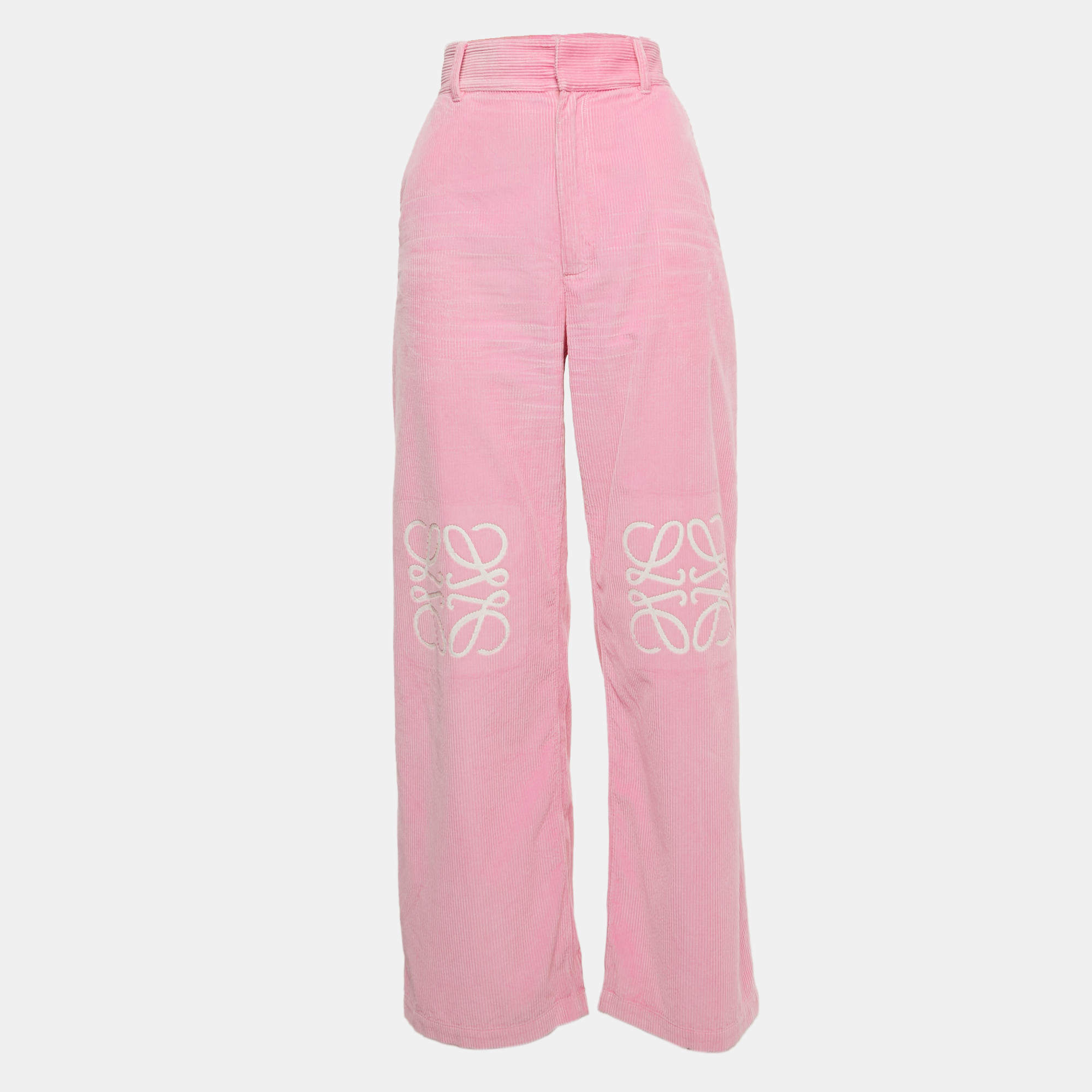 Loewe Pink Corduroy Anagram Embroidered Jeans S