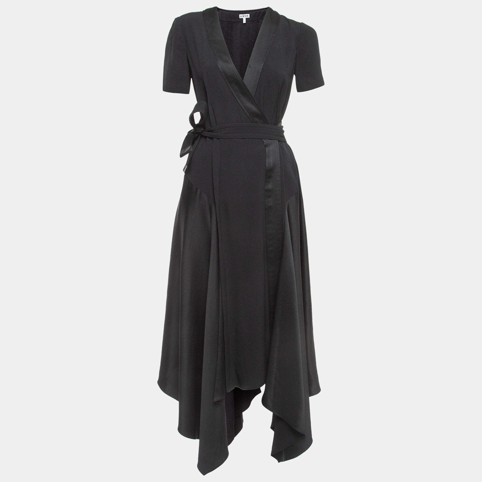 Pre Owned Loewe Black Crepe Asymmetric Wrap Dress S
