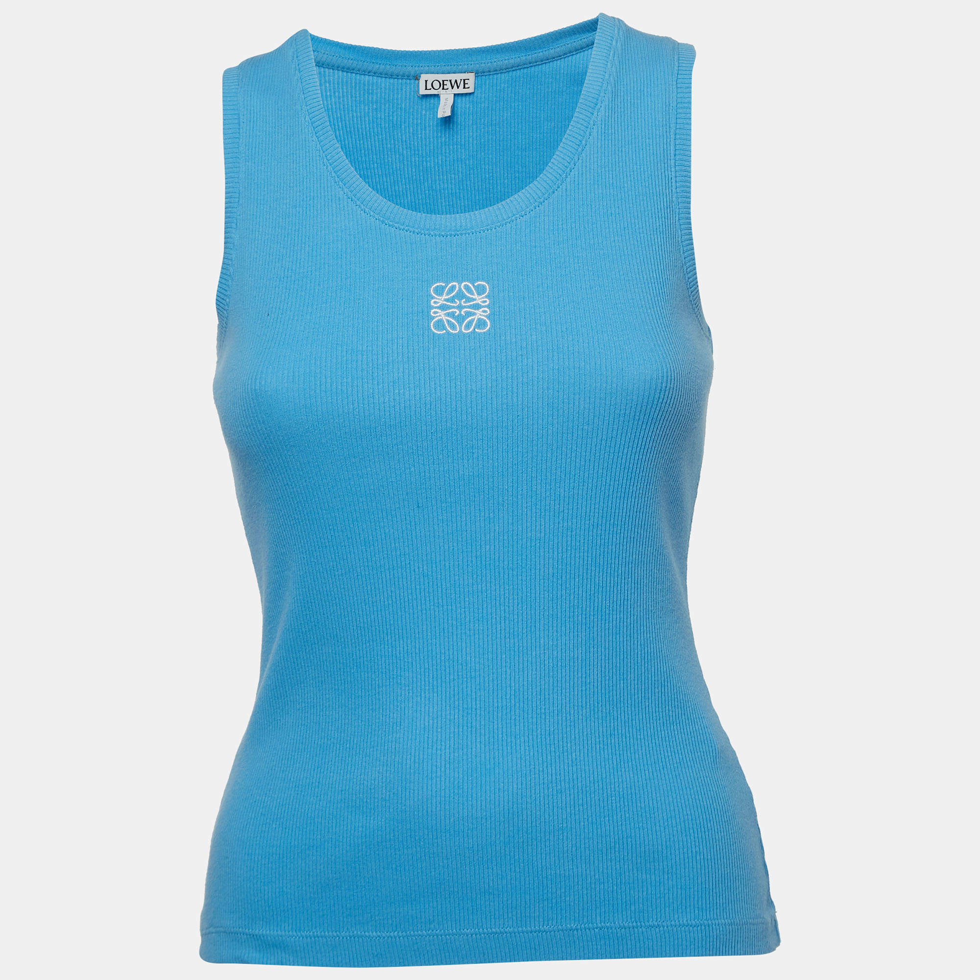 Loewe Blue Monogram Embroidered Rib Knit Tank Top M